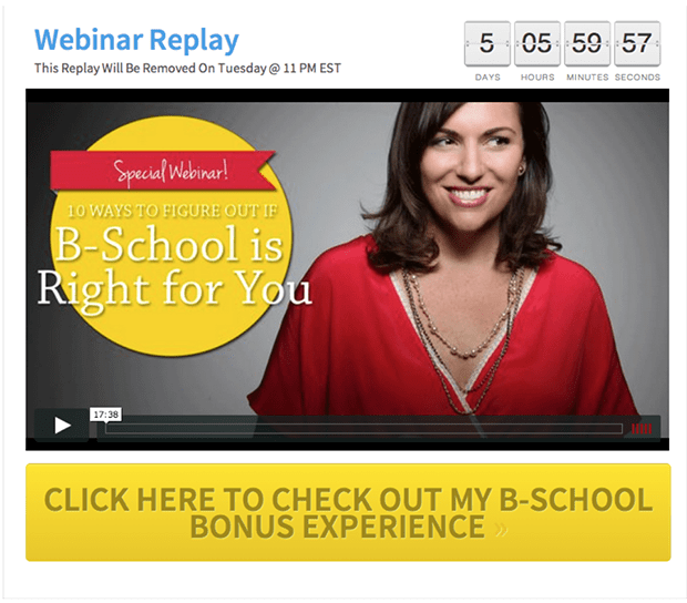 On this Webinar Replay page, I included a link to my bonus that I’m giving away when my subscribers enroll in B-School through my link to this Webinar Replay page.