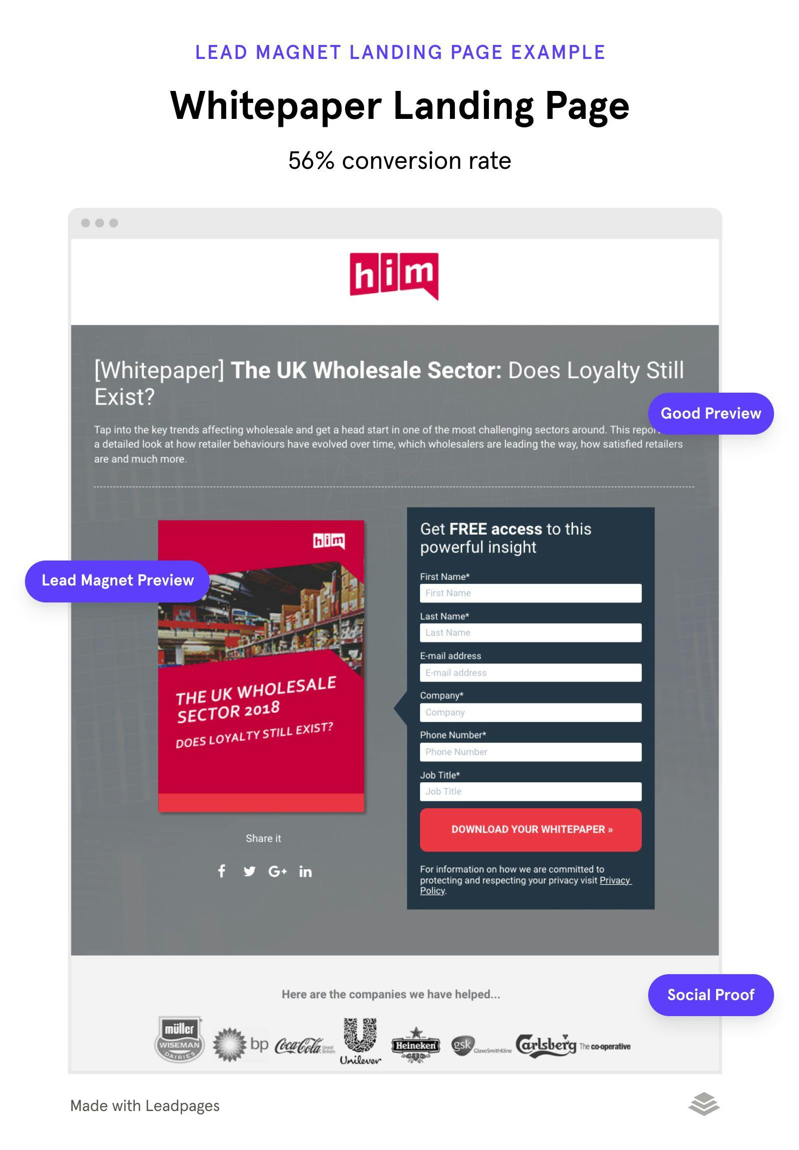 Whitepaper lead magnet landing page example