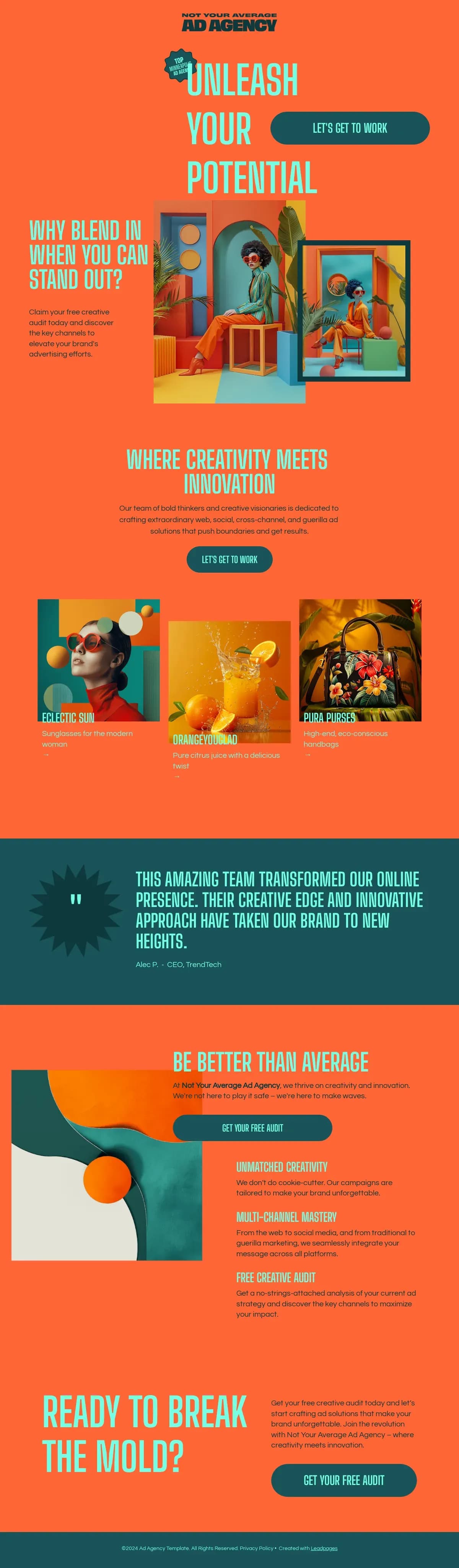 Not Your Average Ad Agency landing page template by Leadpages