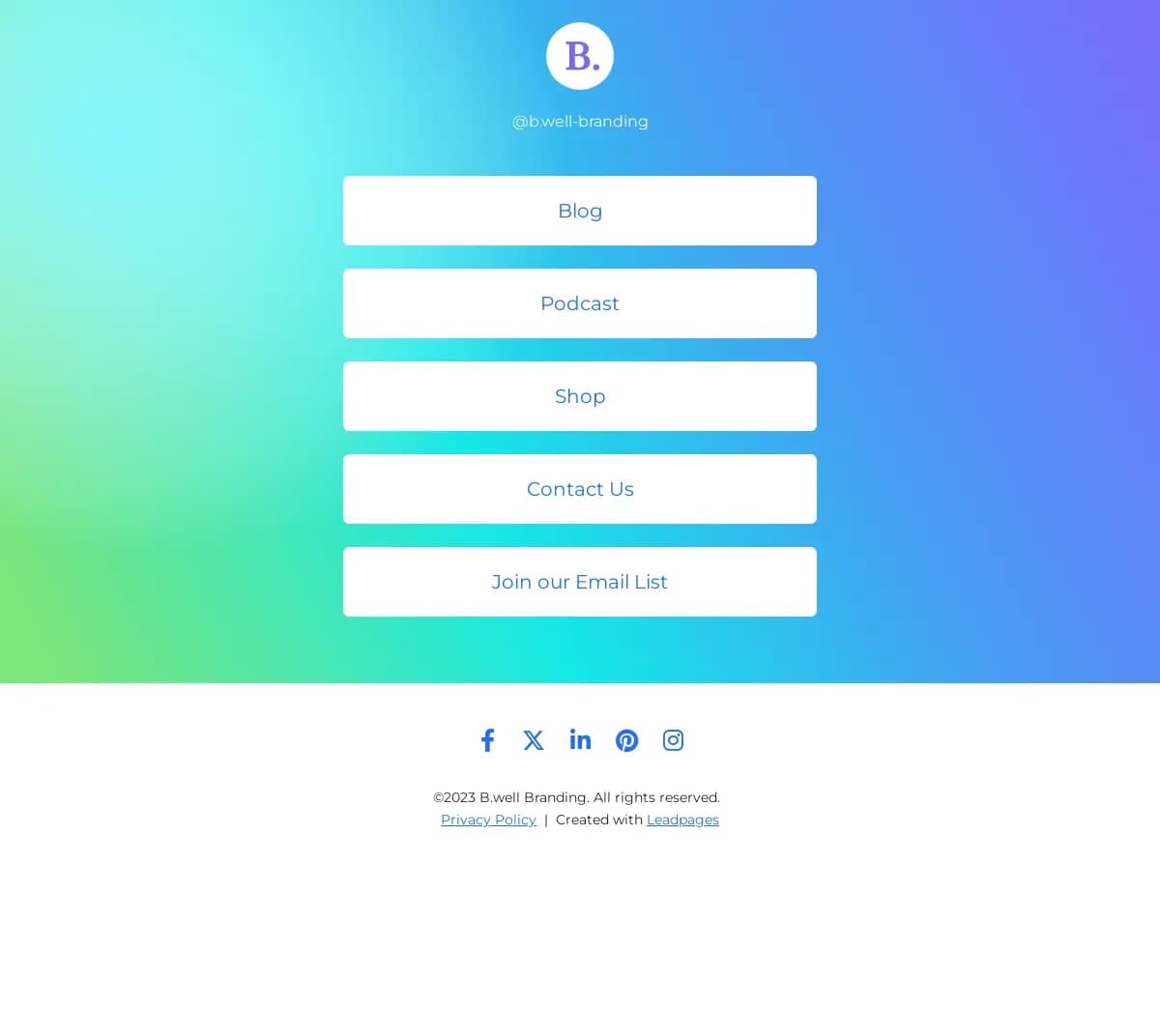 Colorful Insta Links landing page template by Leadpages