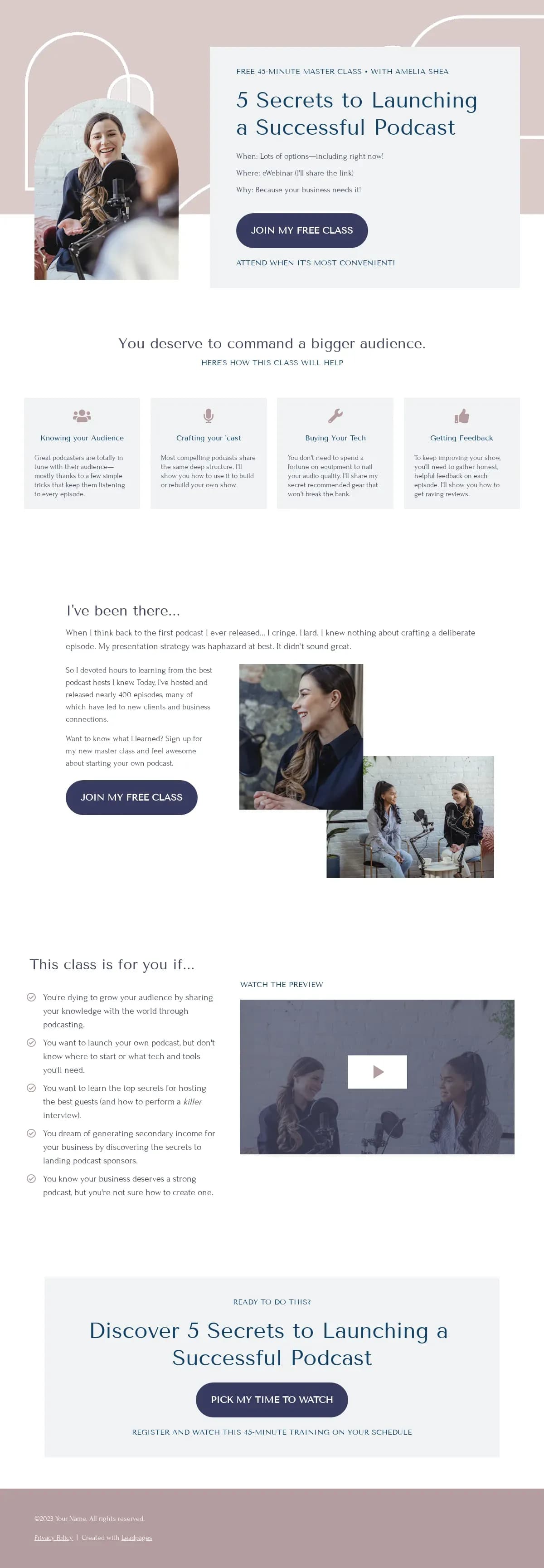 eWebinar Masterclass landing page template by Leadpages