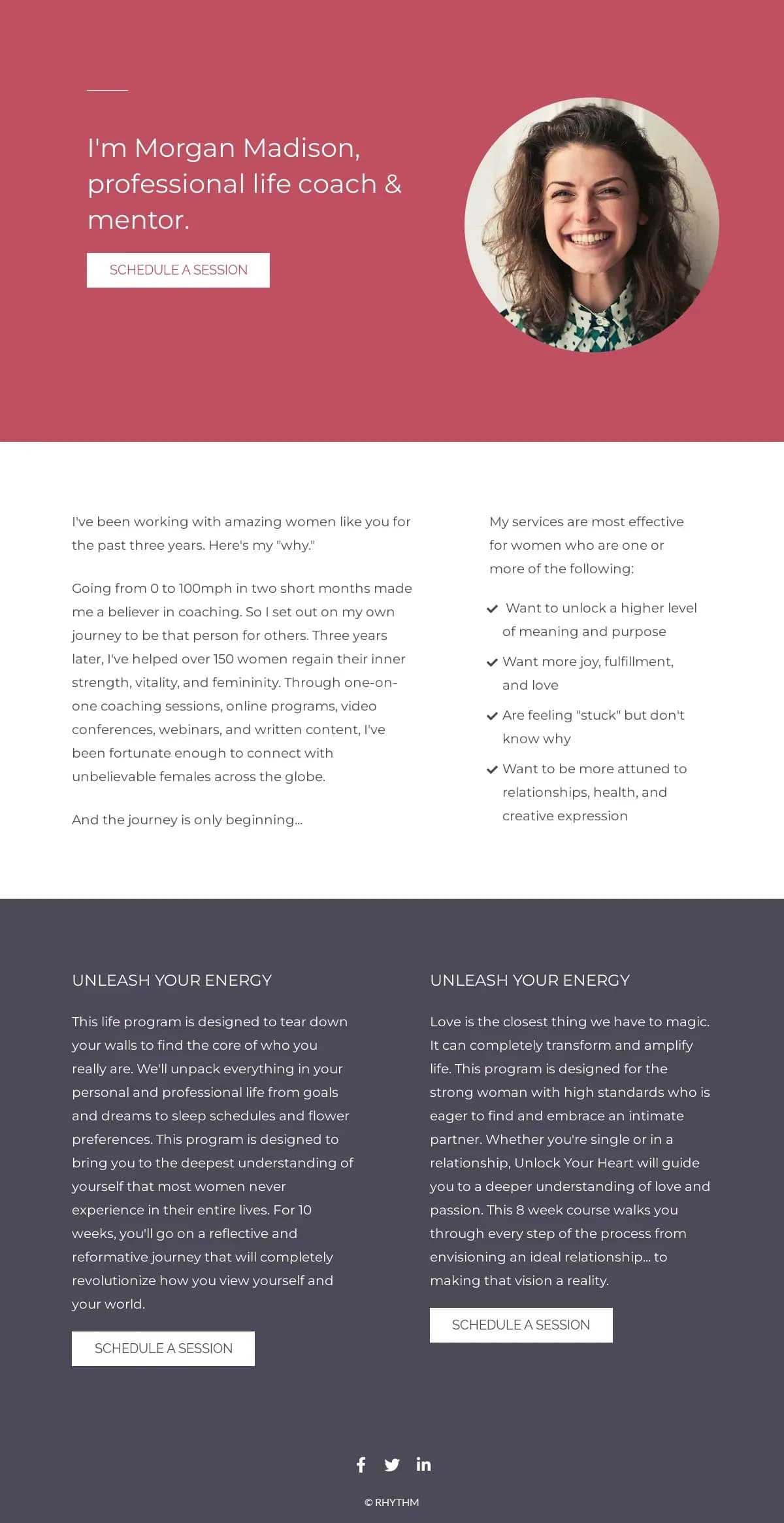 Session Scheduling landing page template by Leadpages