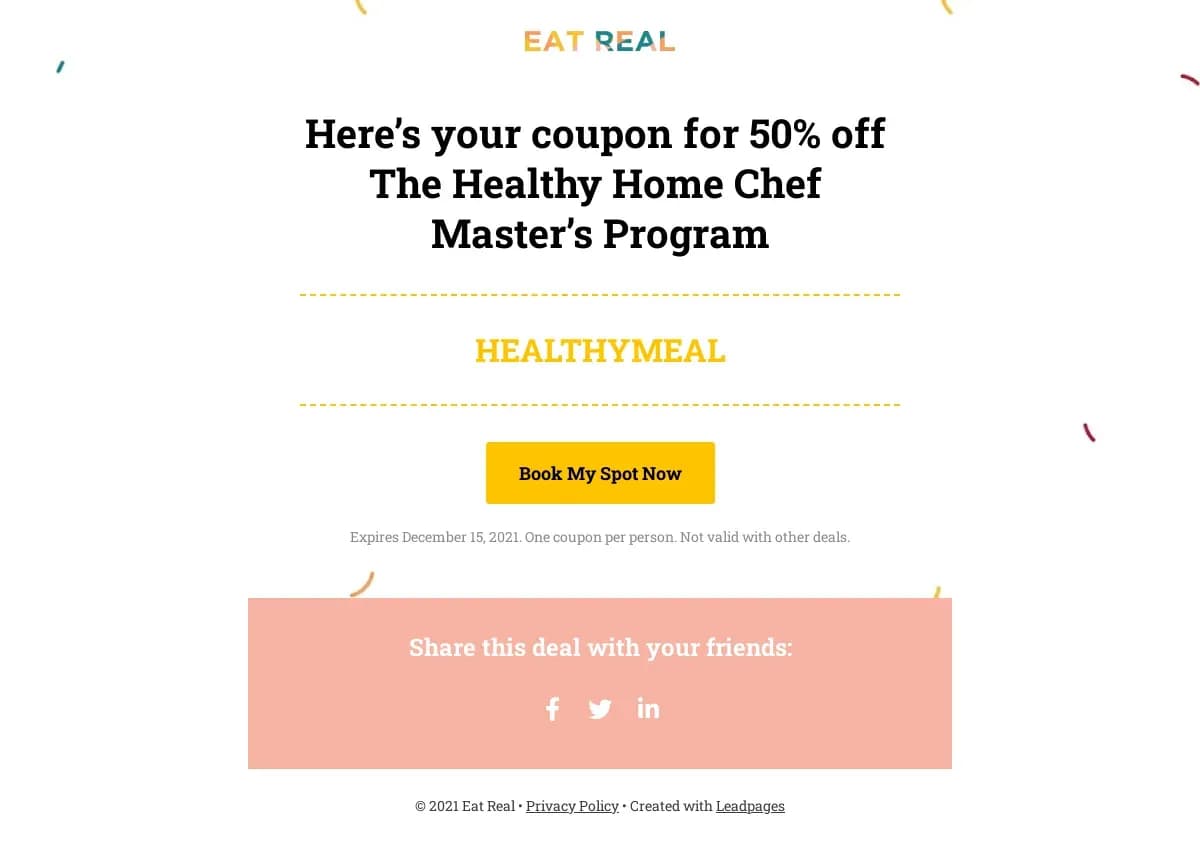 Black Friday Program Coupon Delivery Page landing page template by Leadpages