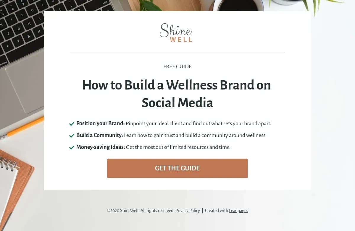 Free Social Media Guide landing page template by Leadpages