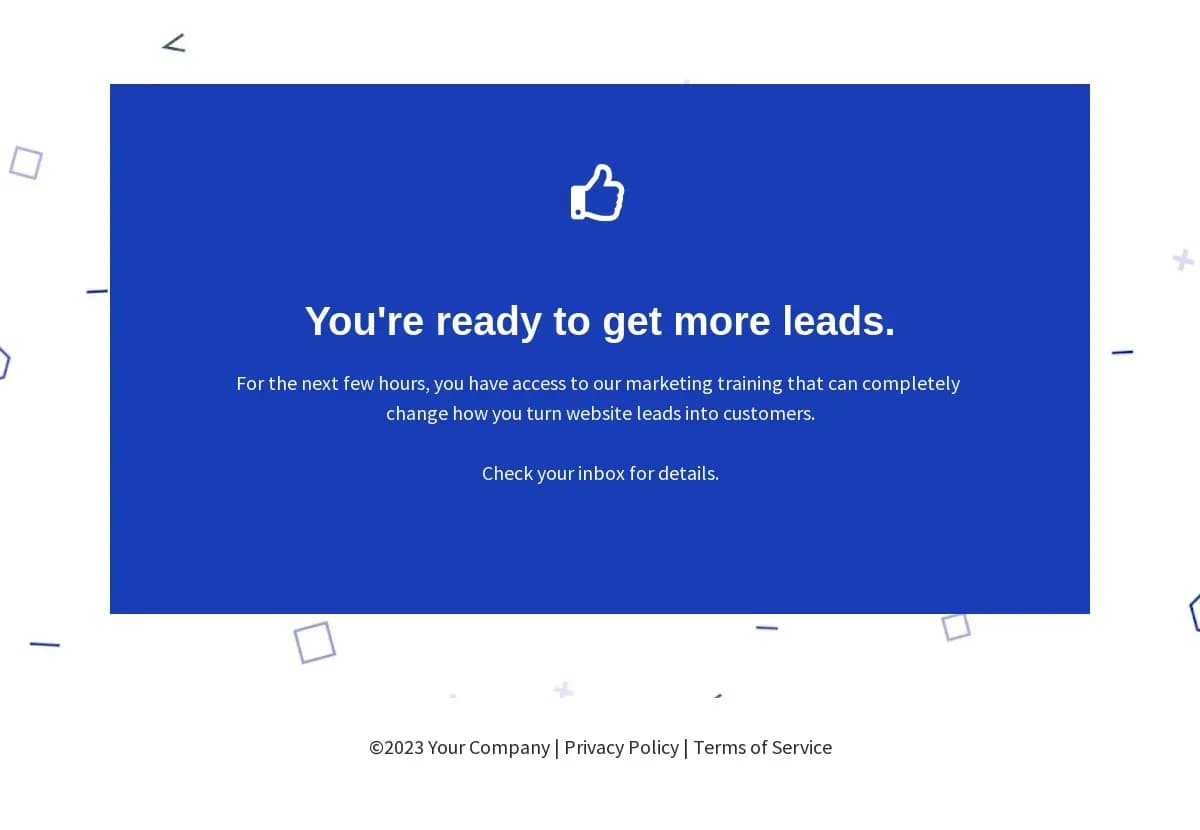 Lead Generation Registration Confirmation landing page template by Leadpages