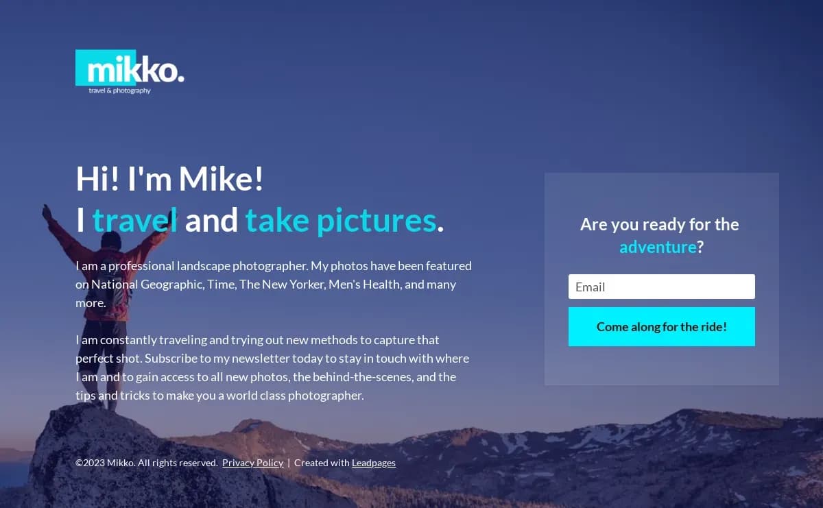 Simple Lead Capture landing page template by Leadpages