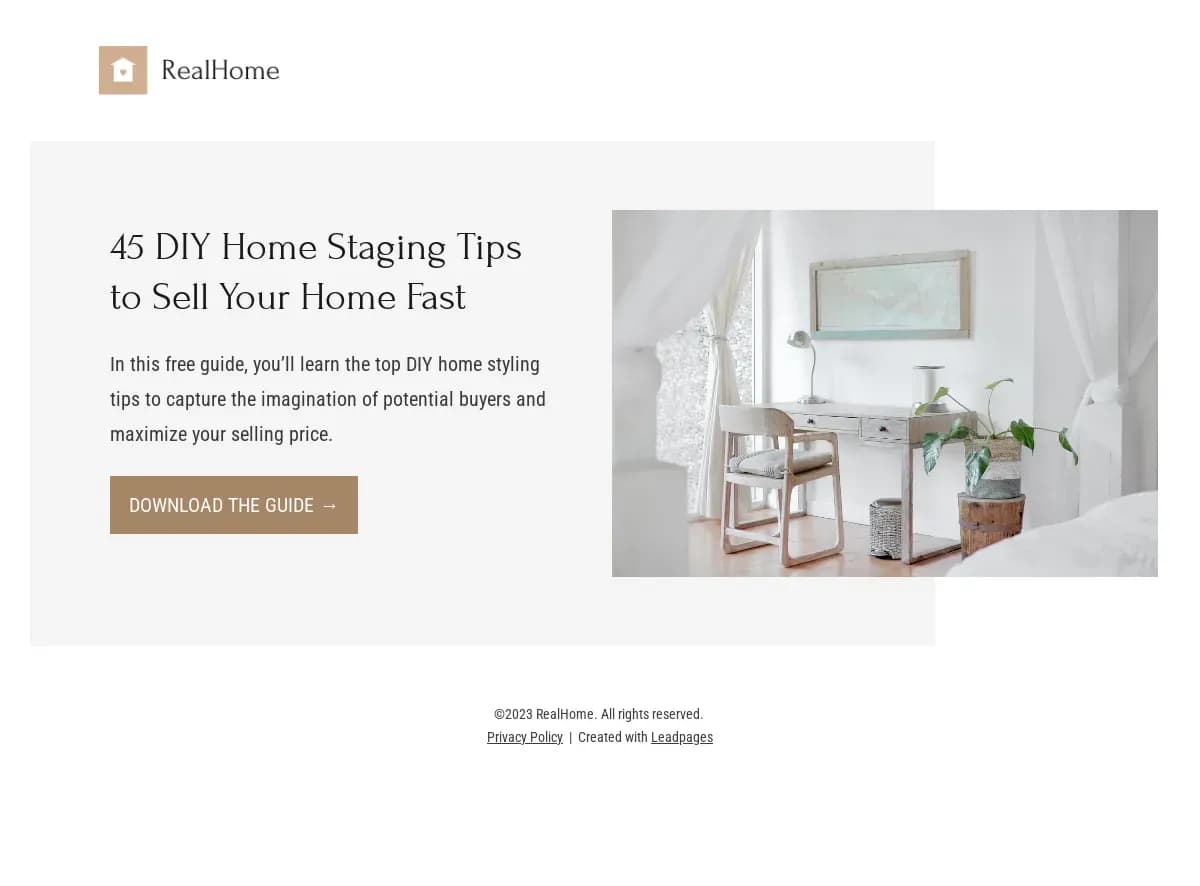 RealHome Styling Guide landing page template by Leadpages