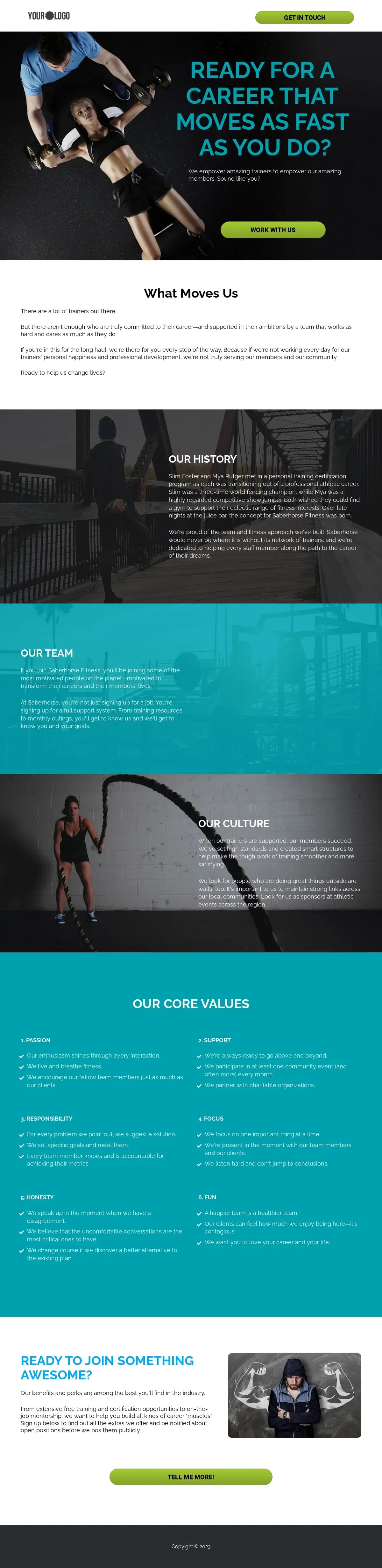 Fitness Studio Recruitment Page landing page template by Leadpages