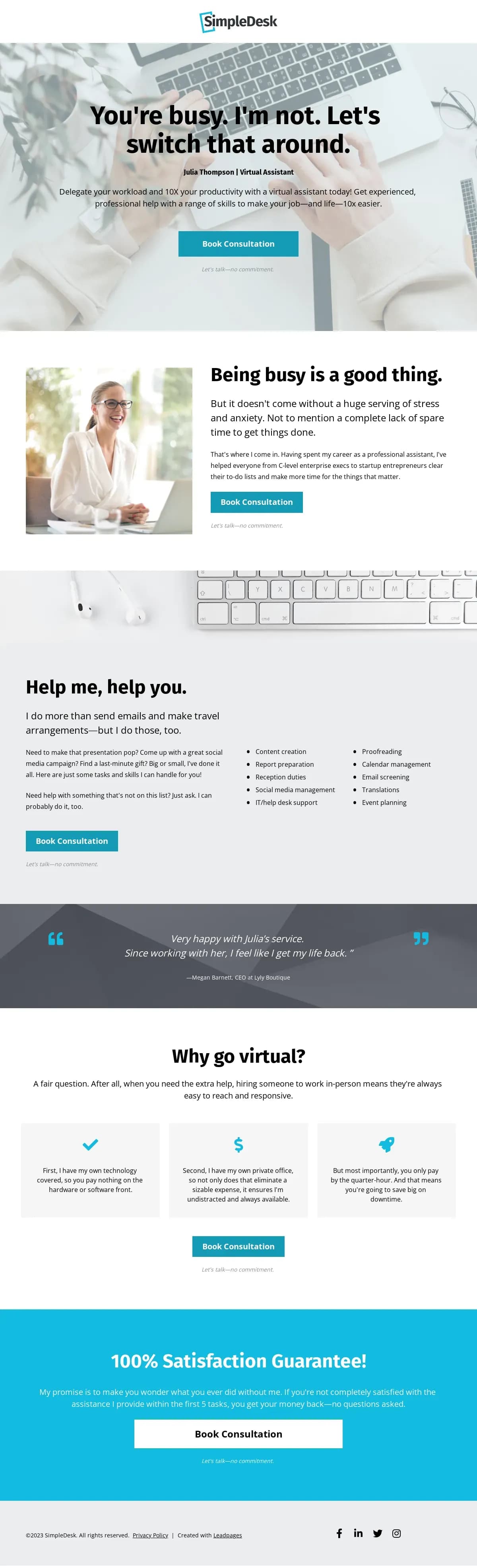 Virtual Assistant Sales Page landing page template by Leadpages