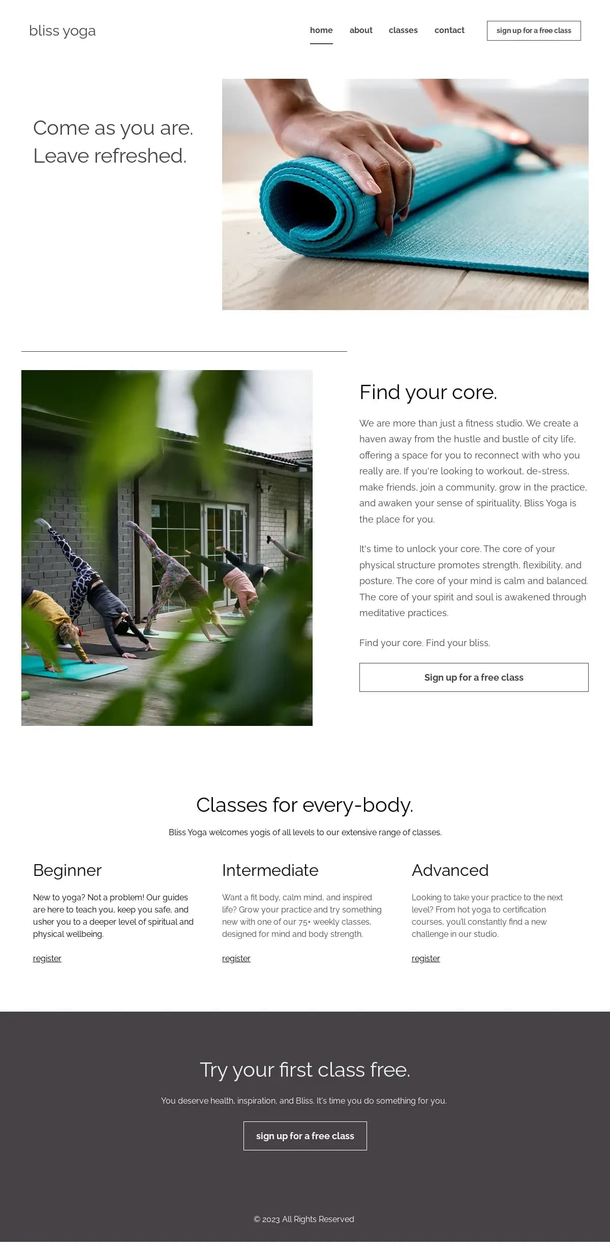 Bliss Yoga website template by Leadpages