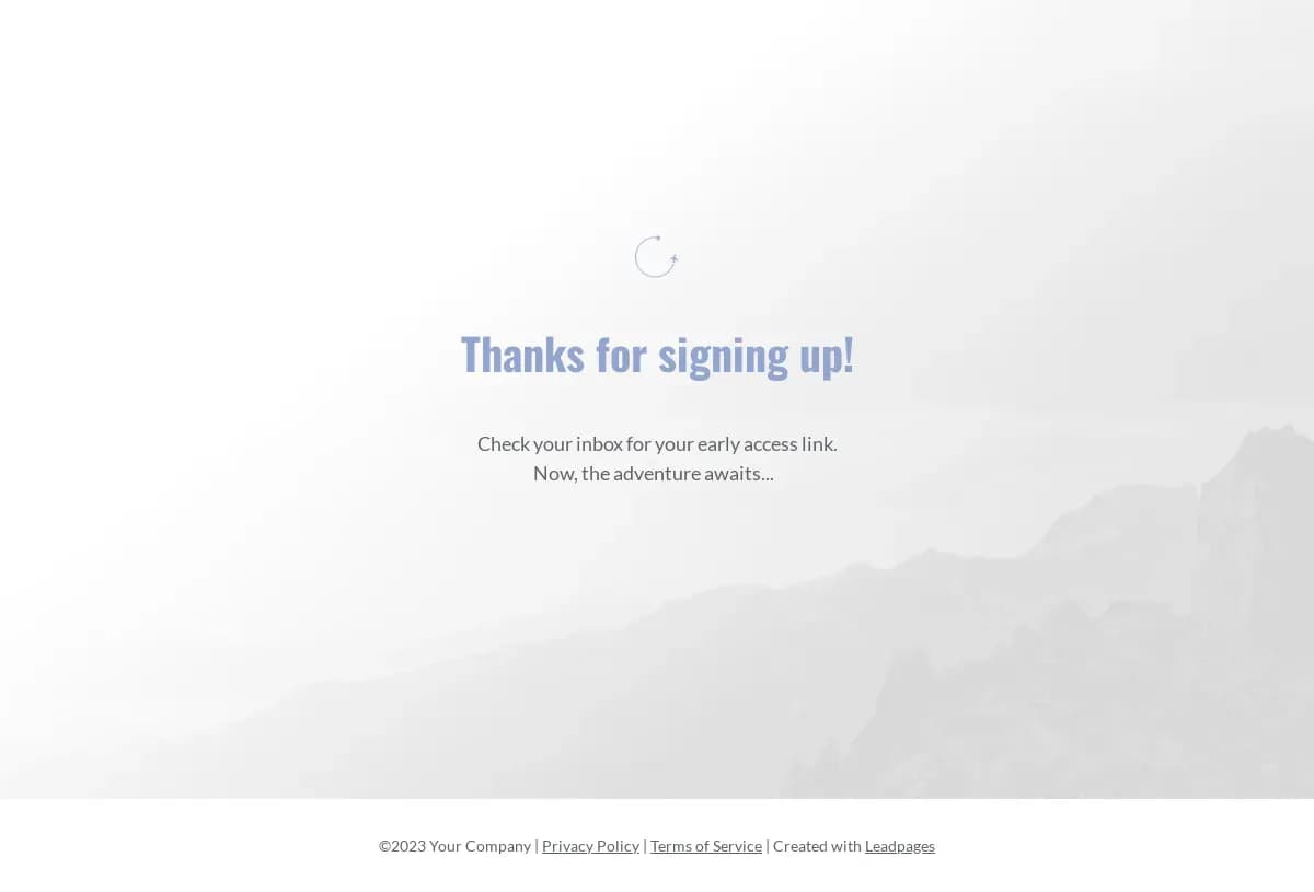 Early Access Signup Confirmation landing page template by Leadpages