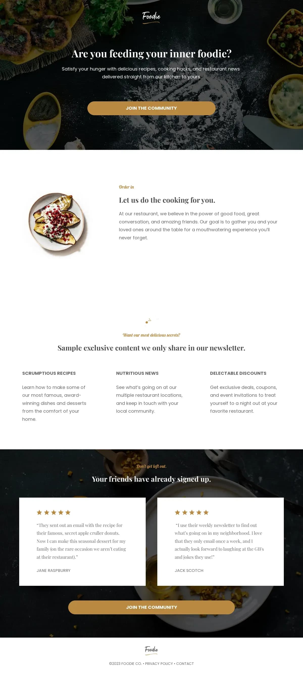 Foodie Newsletter landing page template by Leadpages