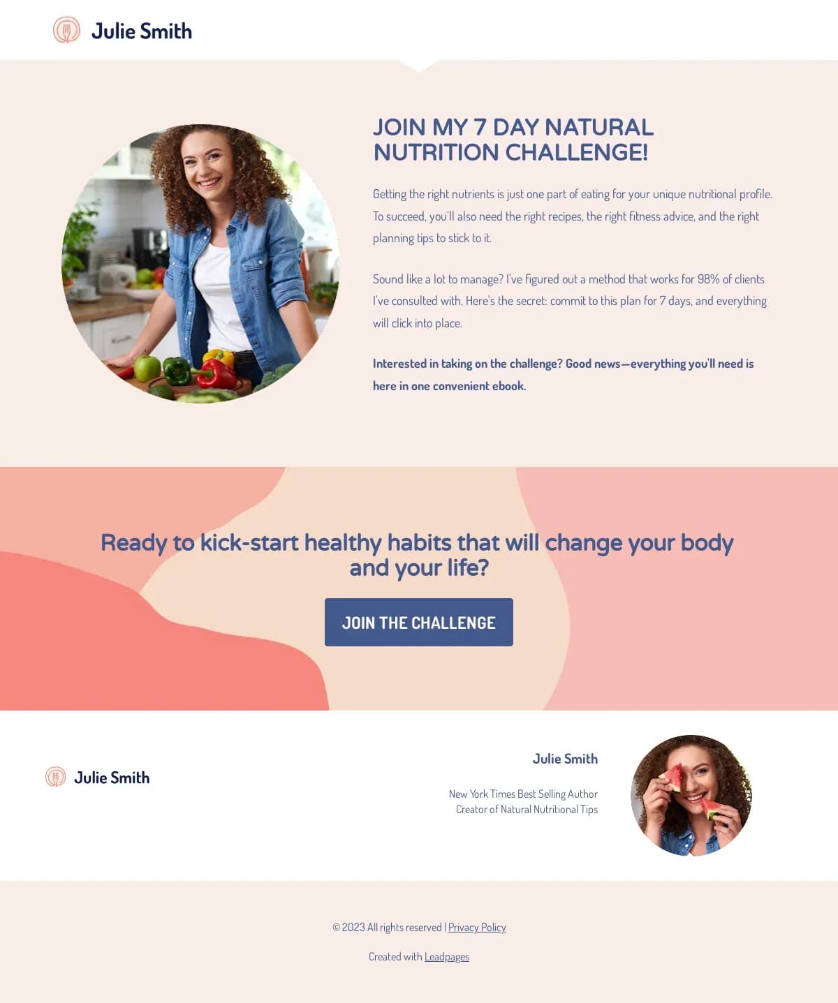 Fitness & Nutrition Challenge Opt-in Page landing page template by Leadpages