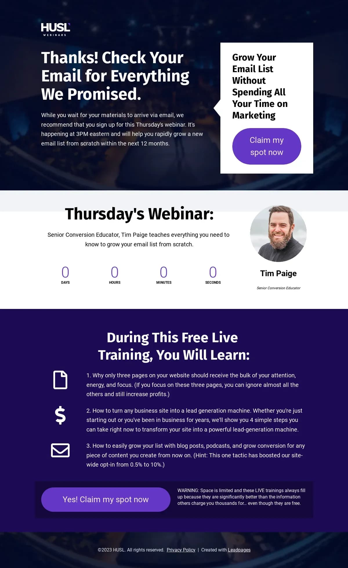 Thank You/Webinar Page 2.0  landing page template by Leadpages