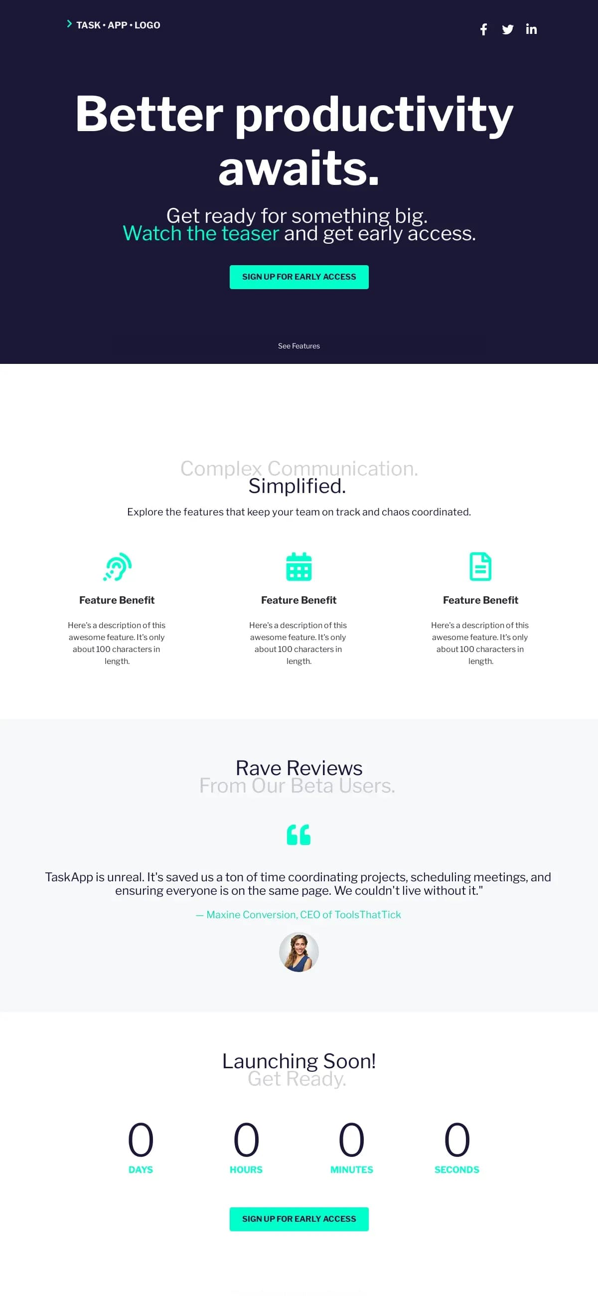 Bold Dark App Launch Page landing page template by Leadpages