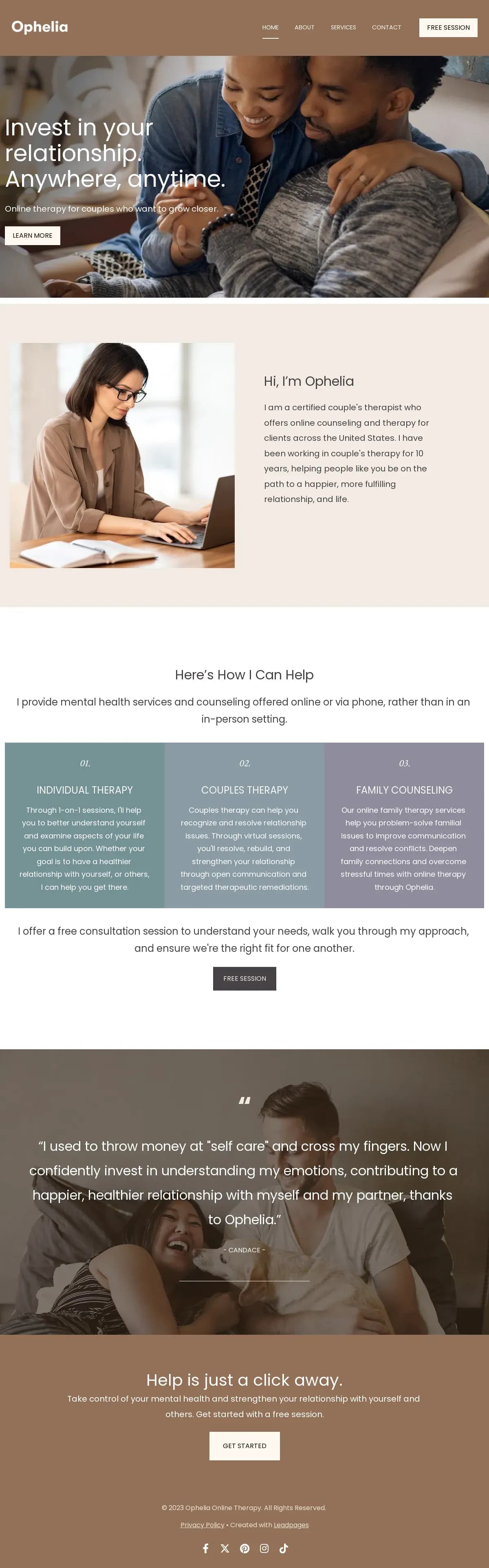 Online Therapist - Single Page Site website template by Leadpages