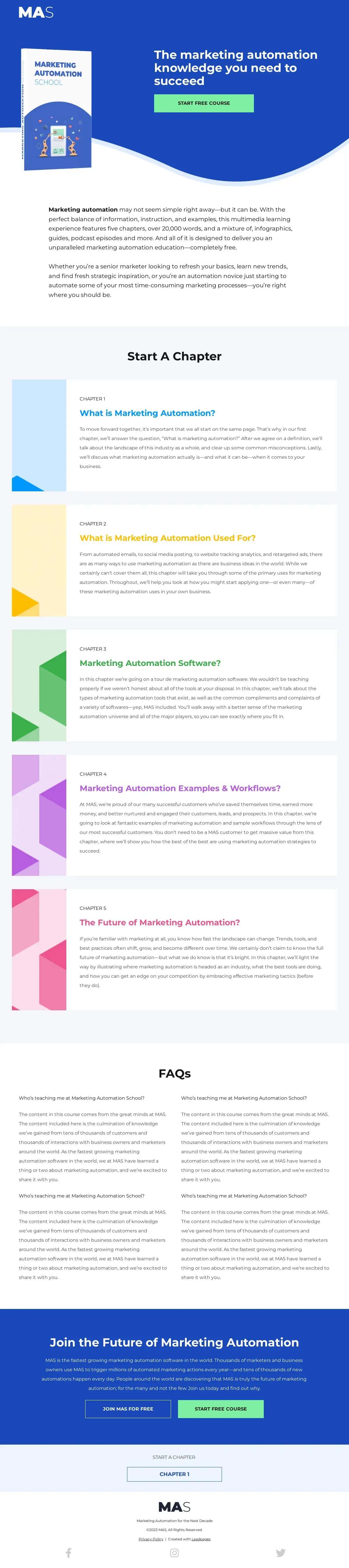 Course: Marketing Automation School landing page template by Leadpages