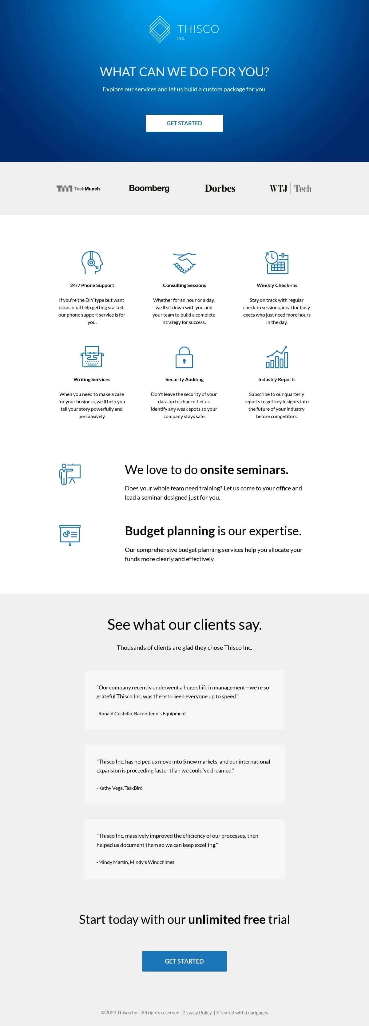 Services Opt-in Page landing page template by Leadpages