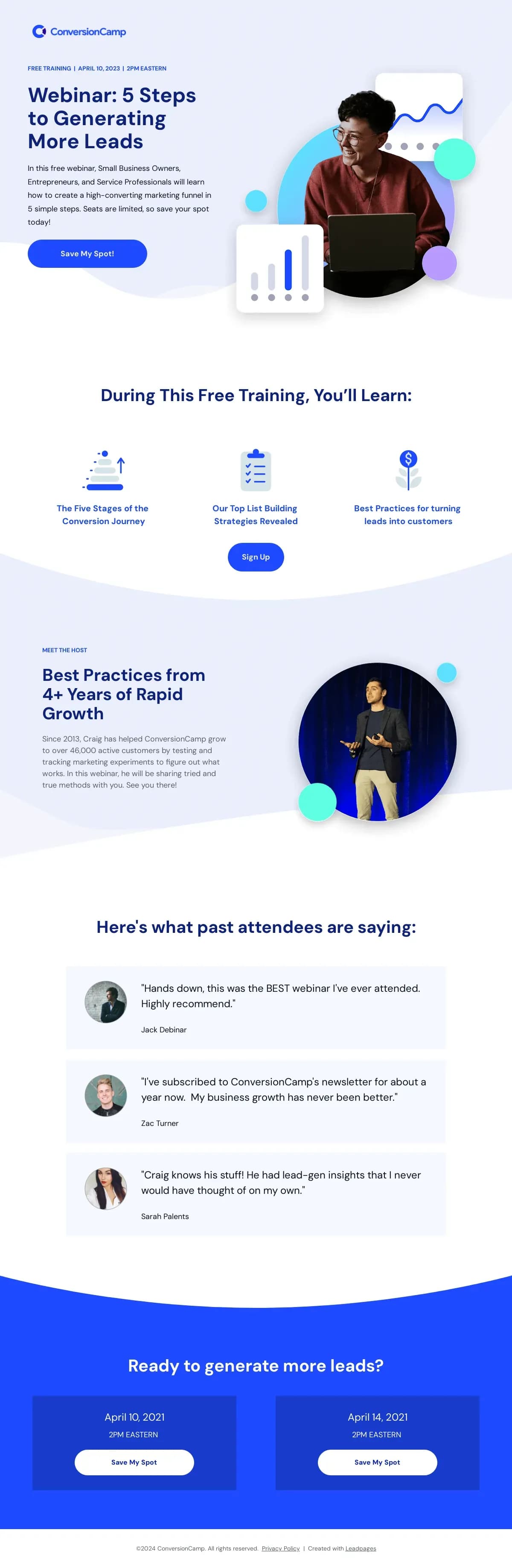 Lead Generation Webinar landing page template by Leadpages