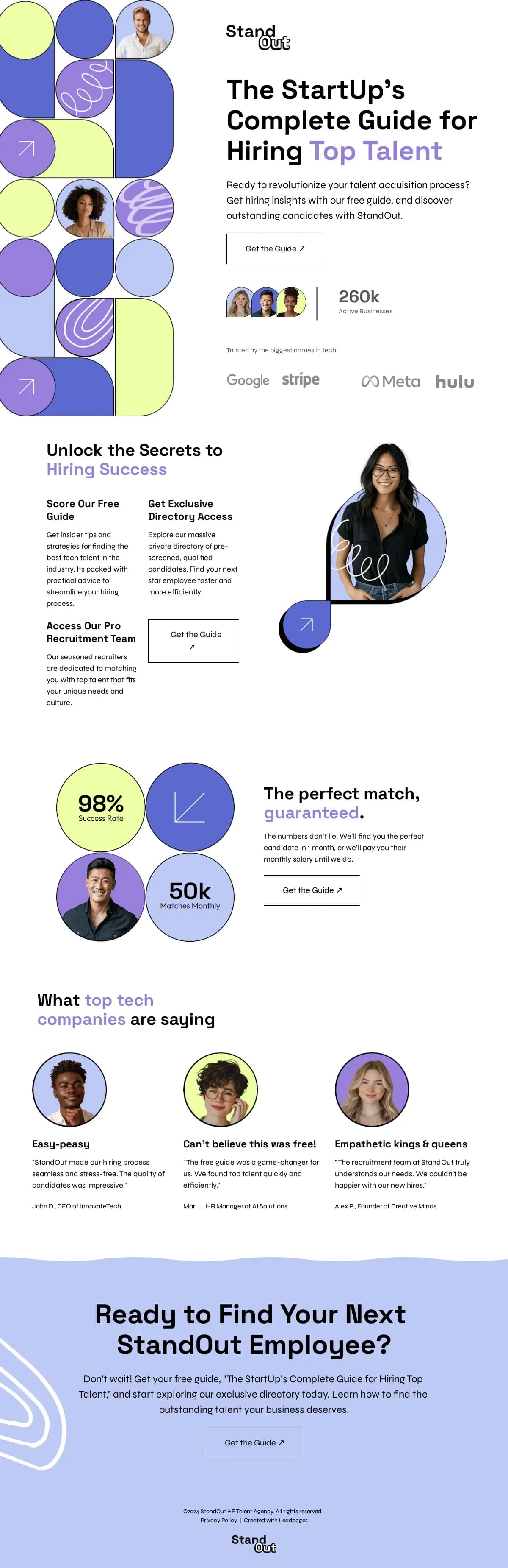 Stand Out Talent Agency landing page template by Leadpages