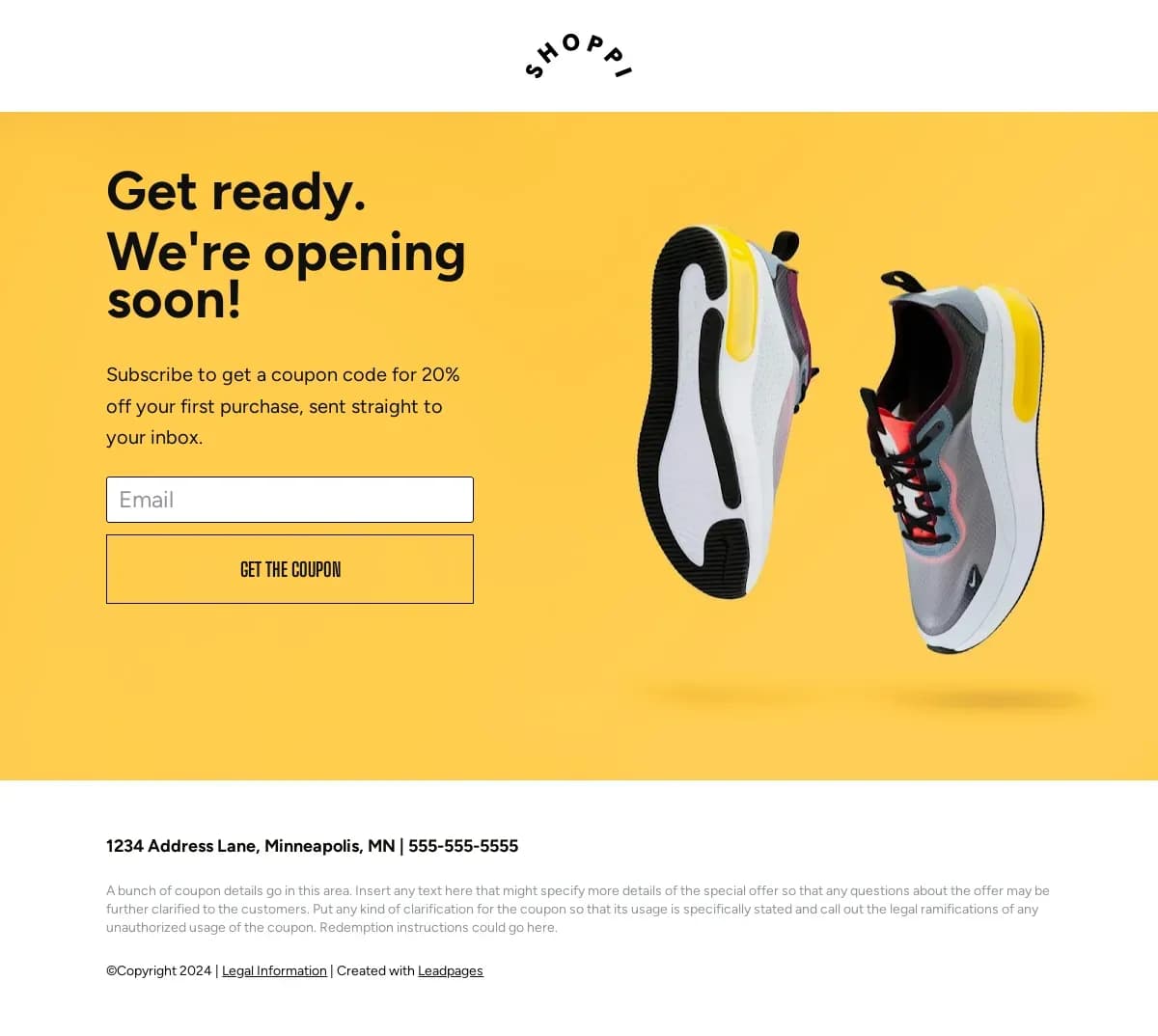 Shop Grand Opening Coupon Offer landing page template by Leadpages