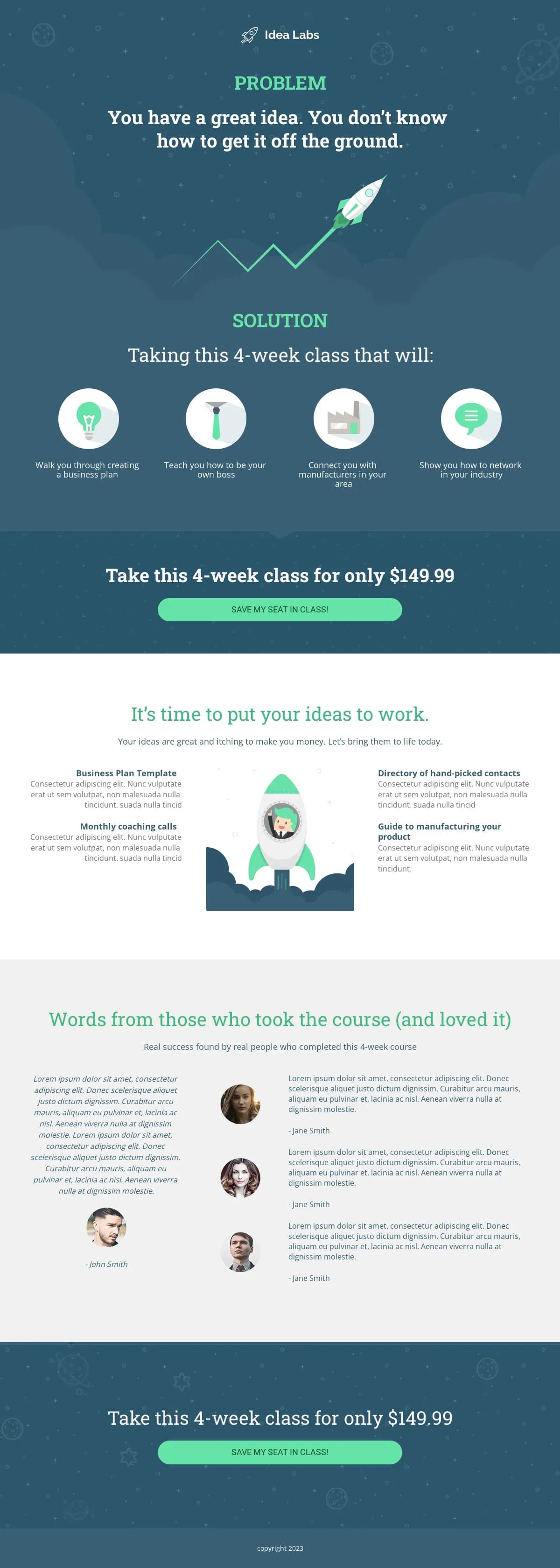 Free Class landing page template by Leadpages