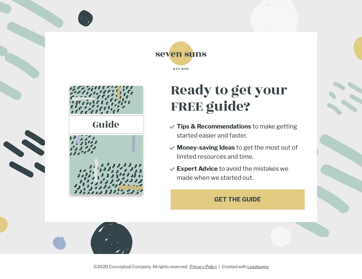 Free Creative Guide landing page template by Leadpages