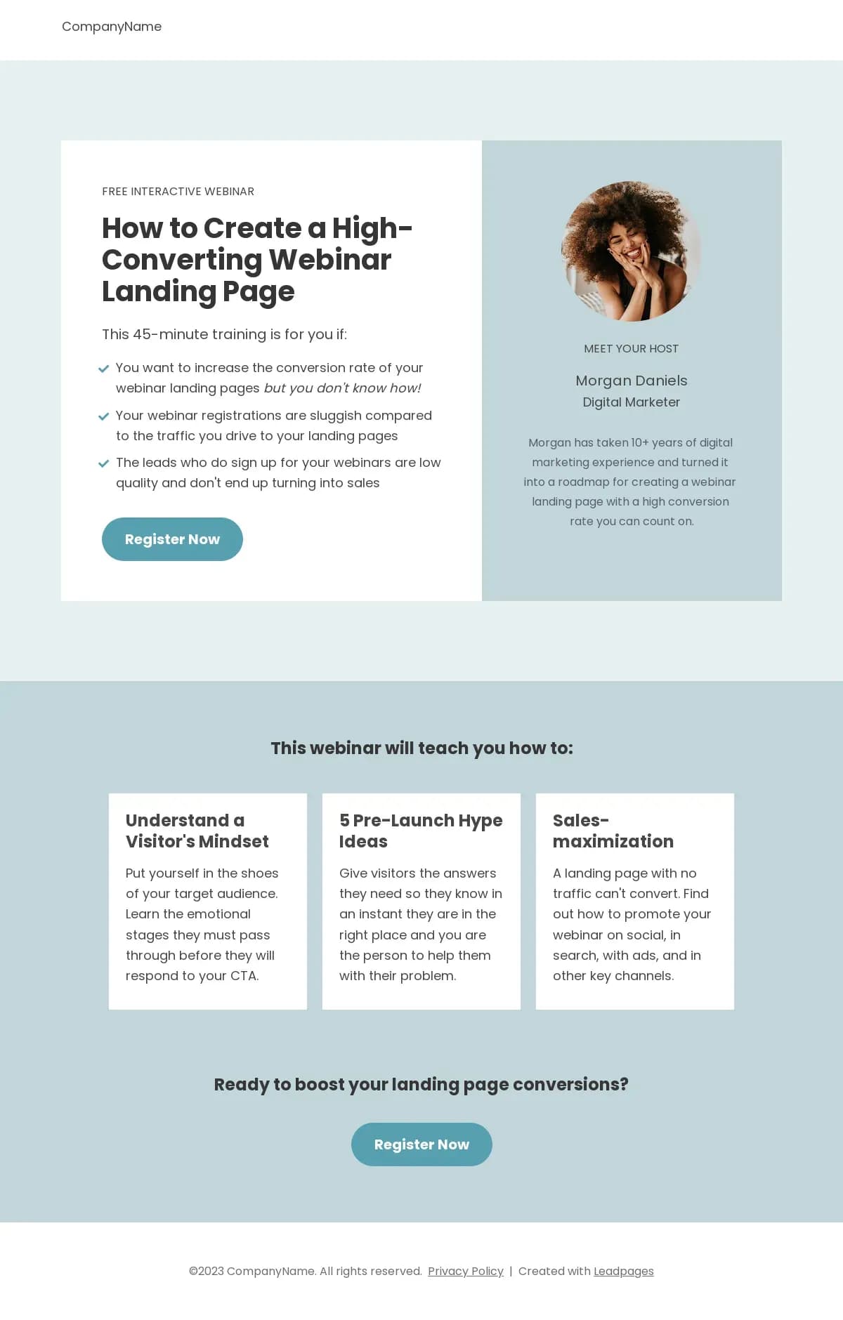 eWebinar Single-Host Webinar landing page template by Leadpages