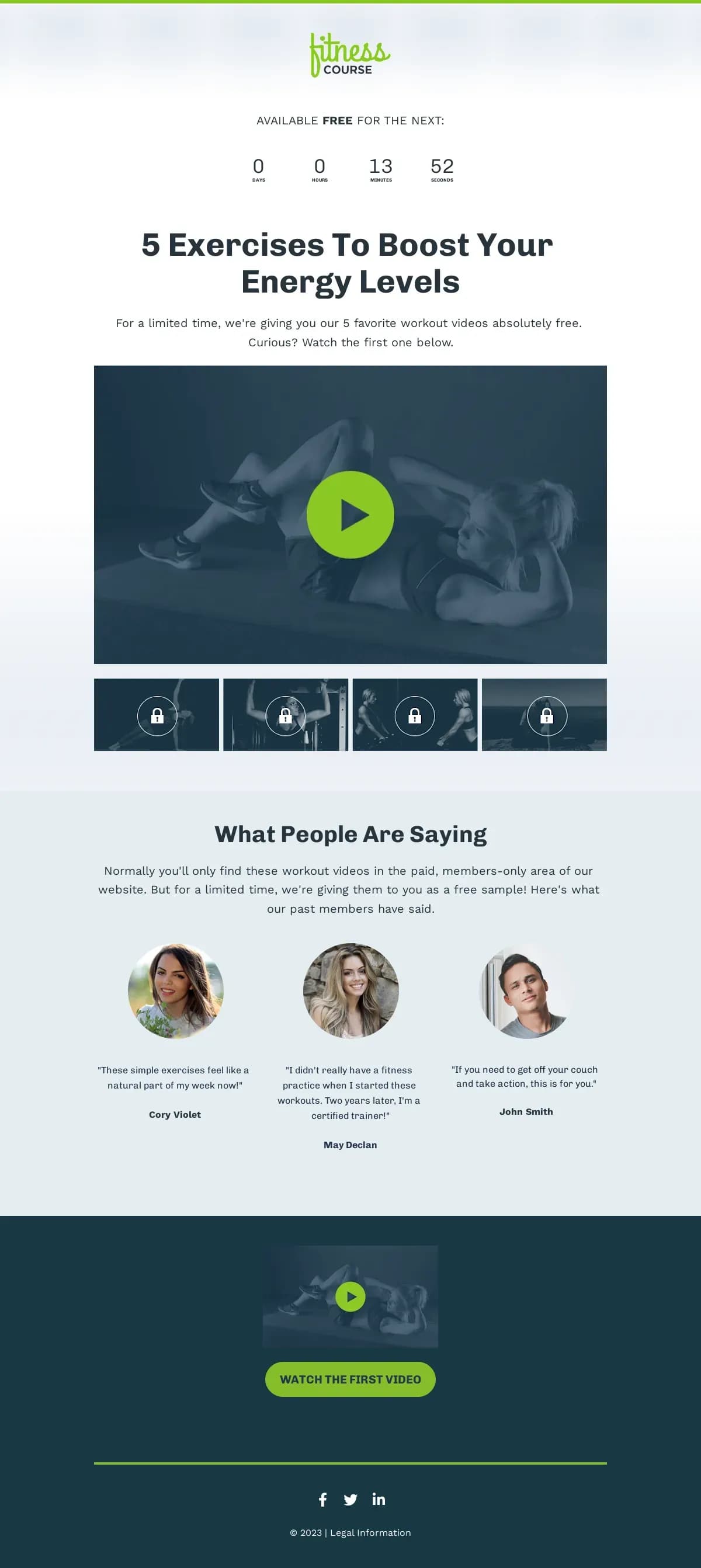 Fitness Video Series Lead Gen Page landing page template by Leadpages