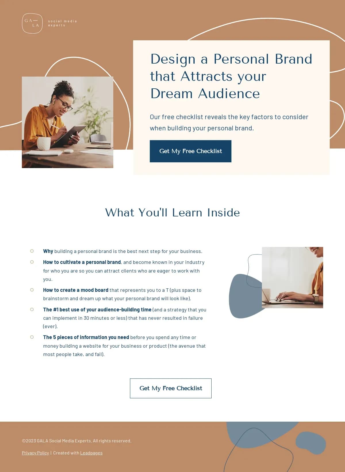 Free Checklist landing page template by Leadpages