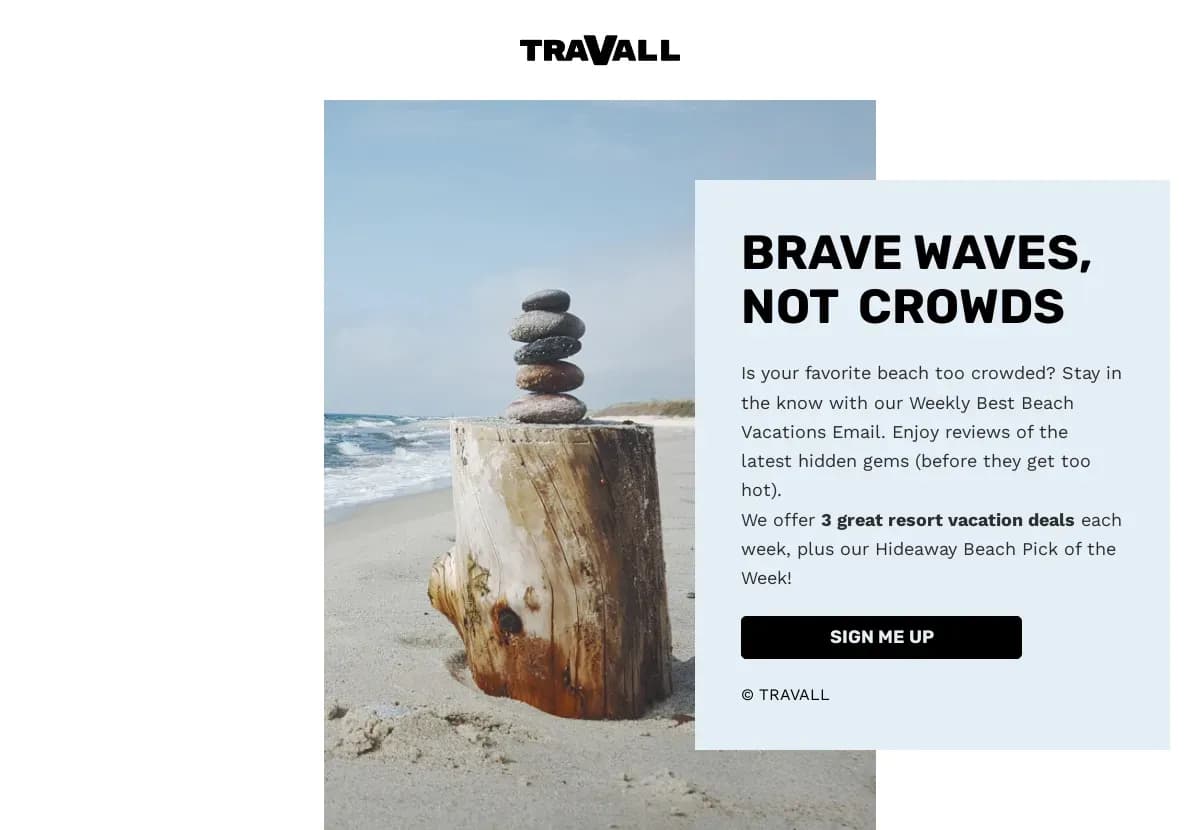 Travall Email Capture landing page template by Leadpages