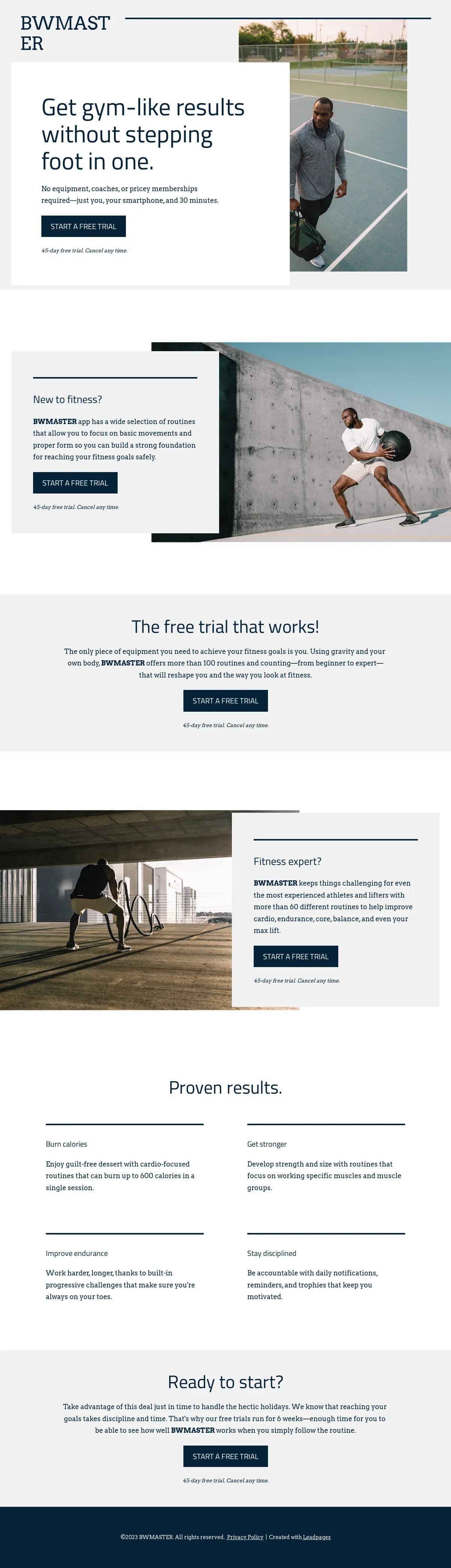 Fitness App landing page template by Leadpages