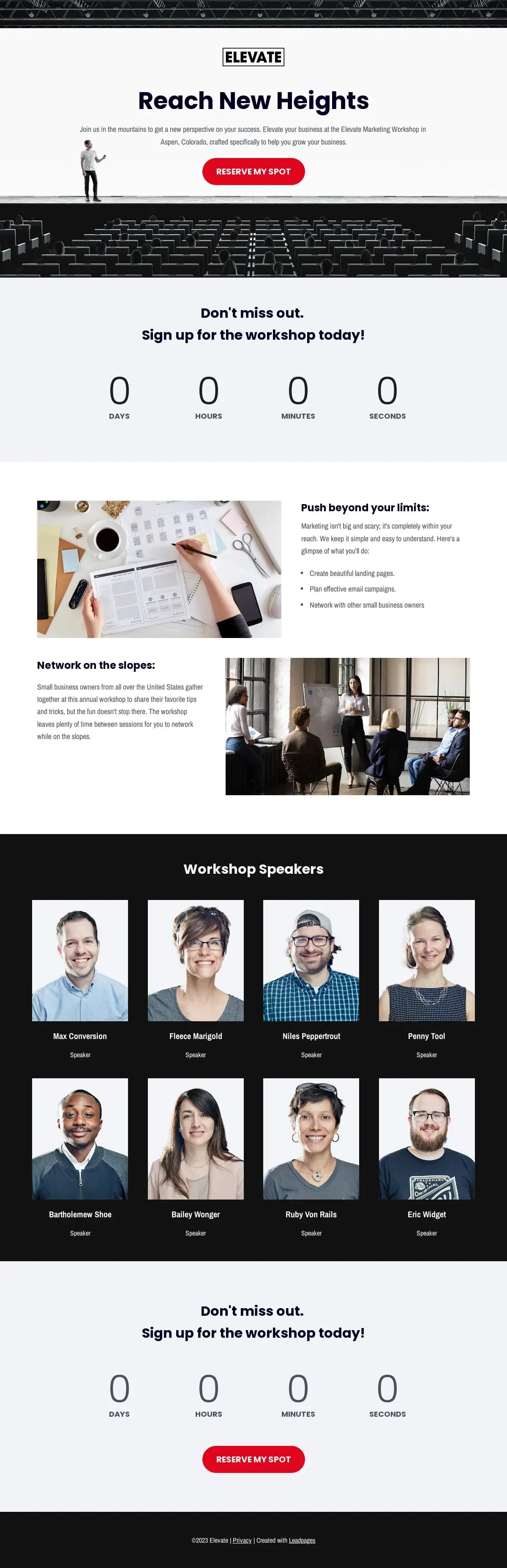 Elevate Event Page landing page template by Leadpages