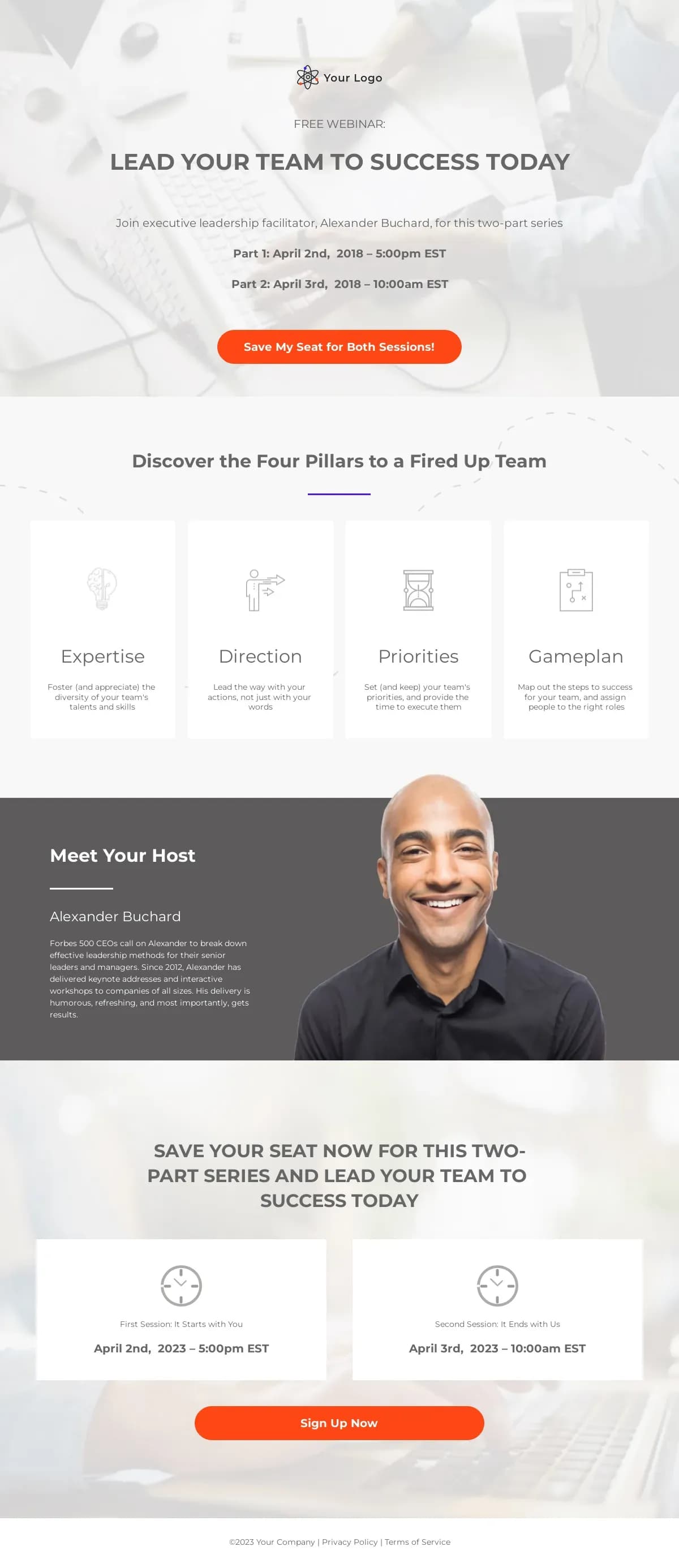 Leadership Webinar landing page template by Leadpages