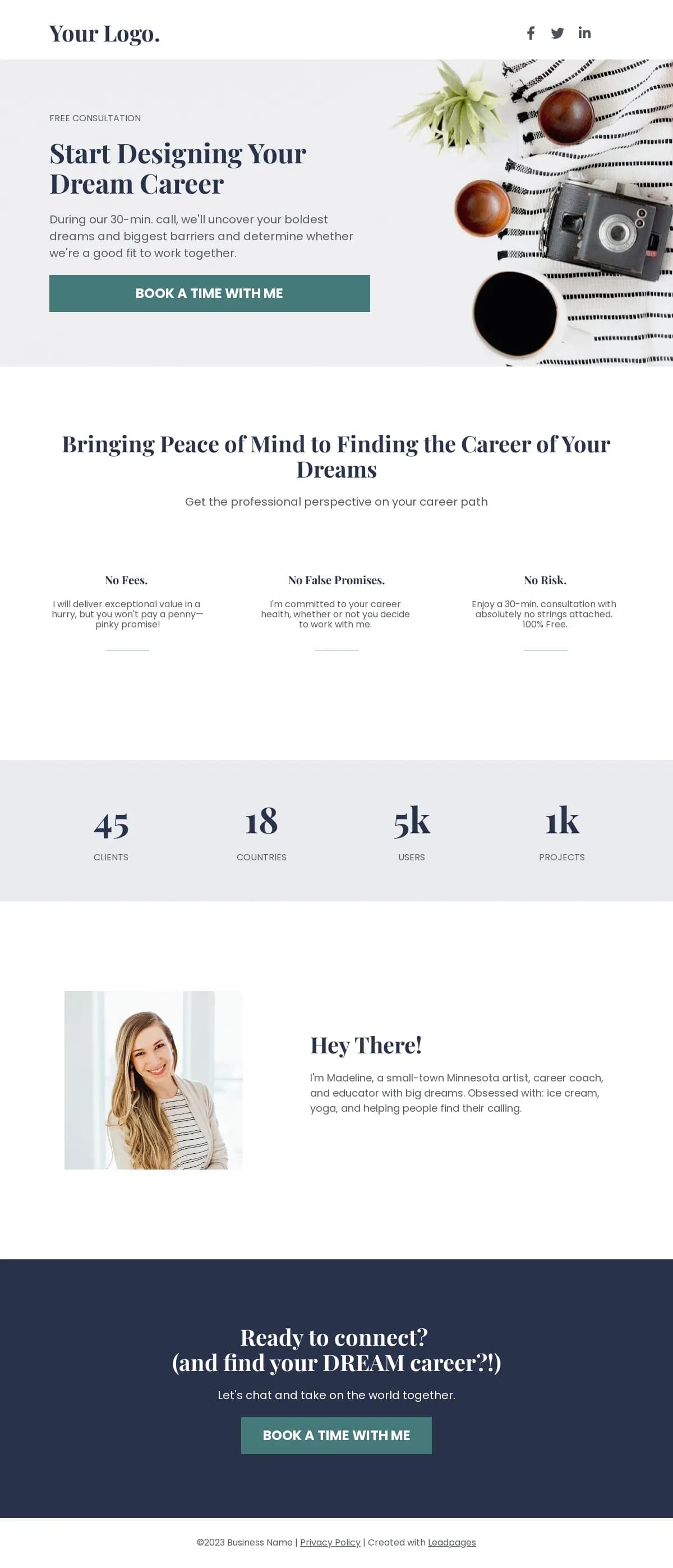 Creative Career Consultation landing page template by Leadpages