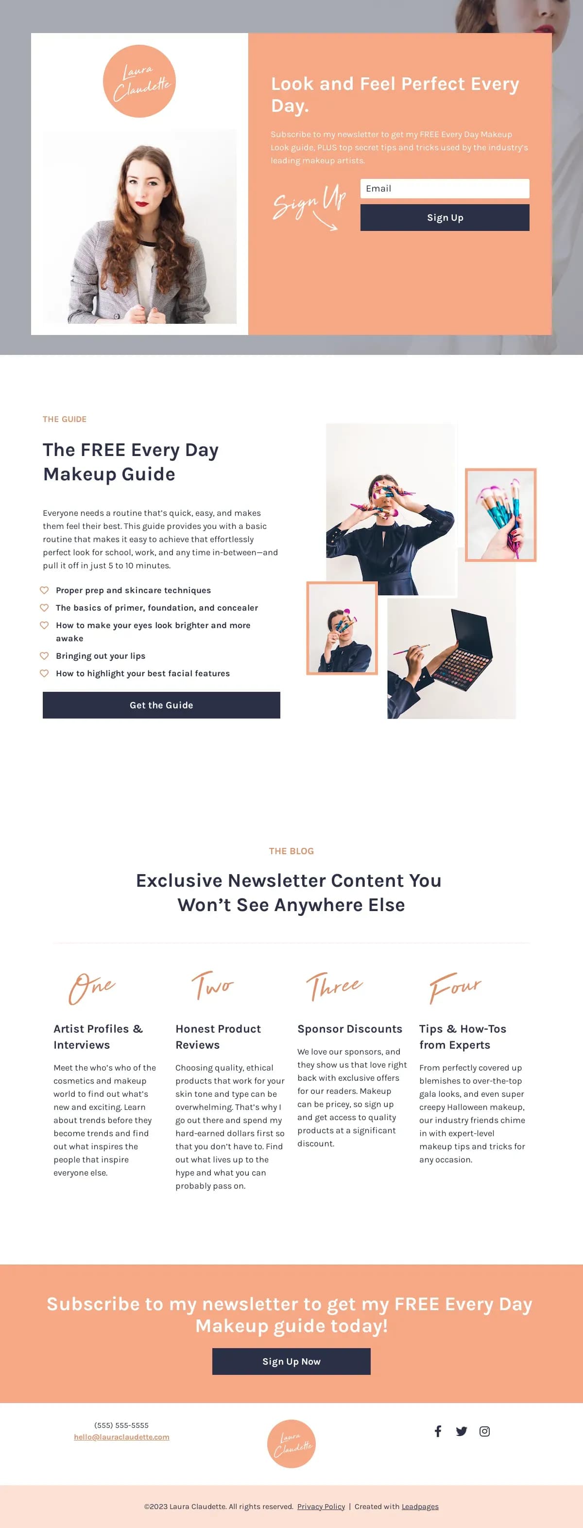  Beauty/Makeup Newsletter Sign-Up landing page template by Leadpages