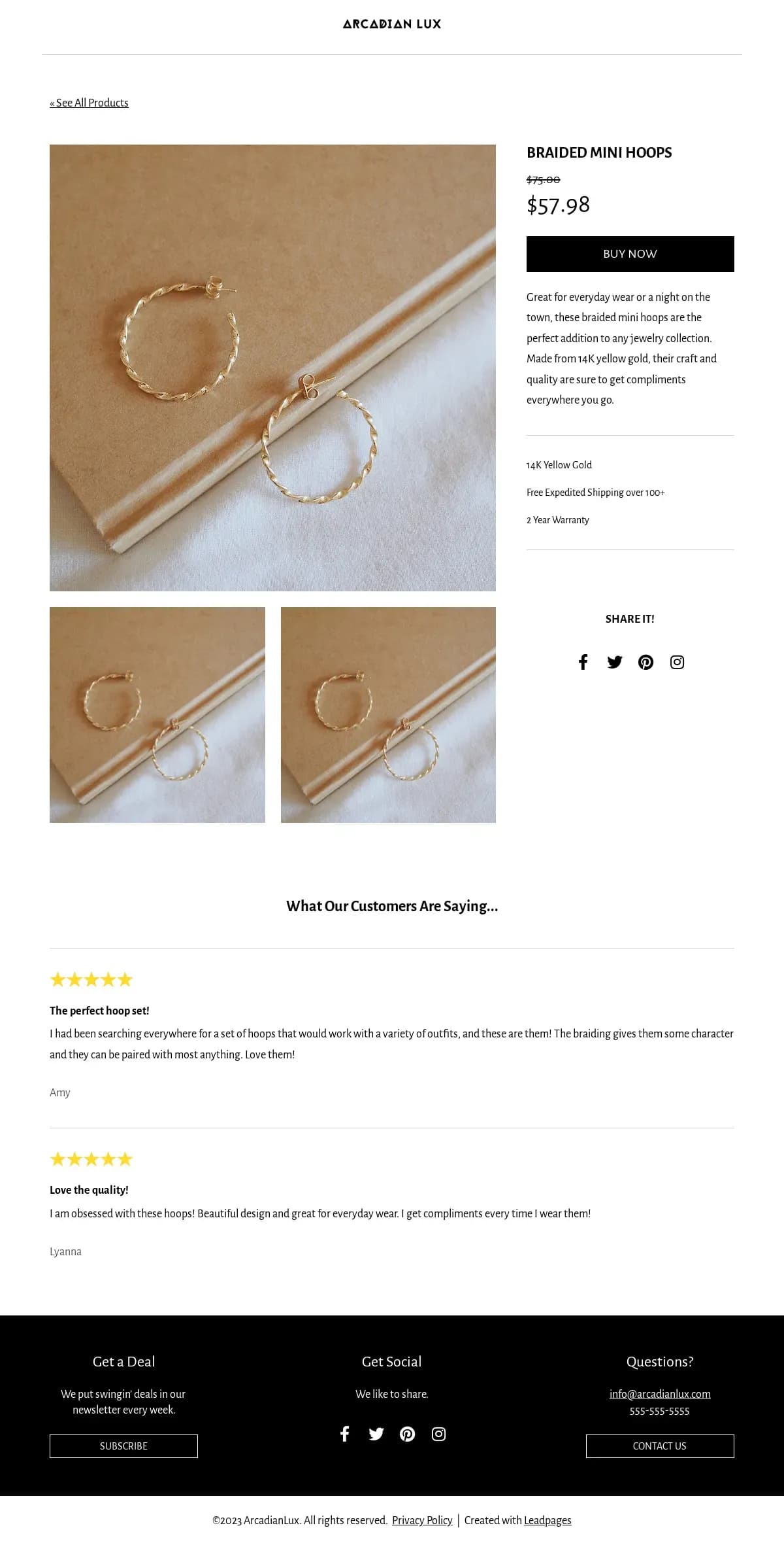 eCommerce Product Page  landing page template by Leadpages