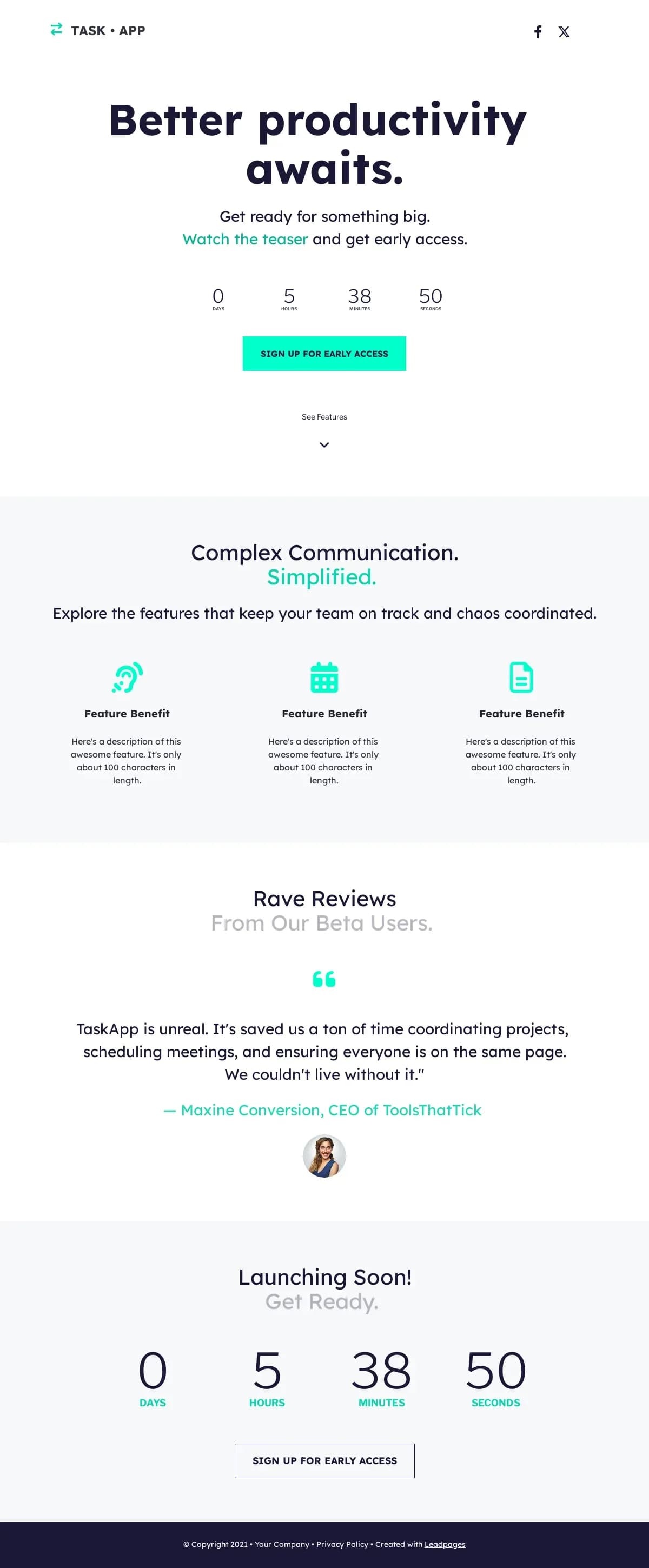 Bold Light App Launch Page landing page template by Leadpages