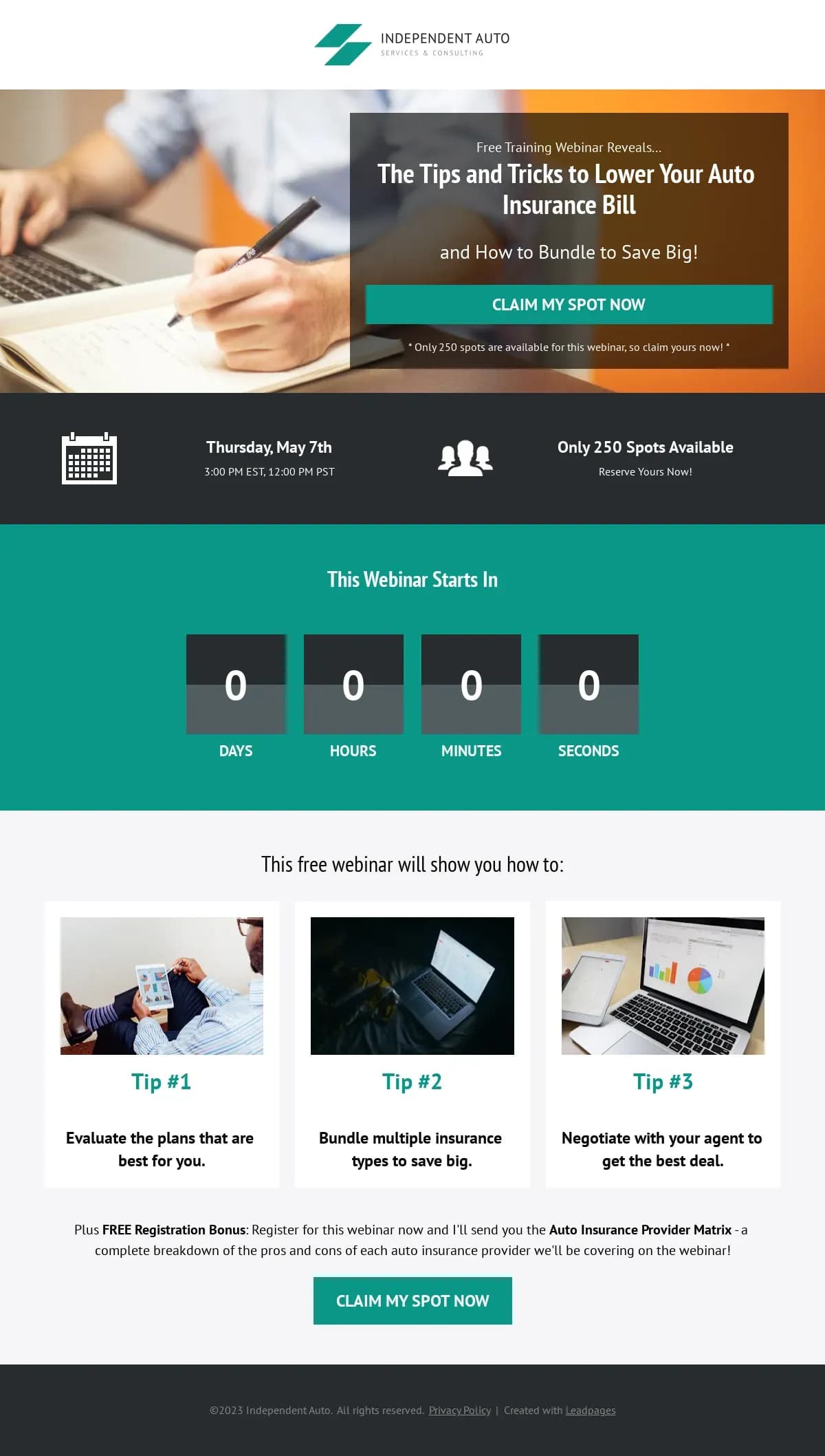 Simple Webinar Registration Page landing page template by Leadpages