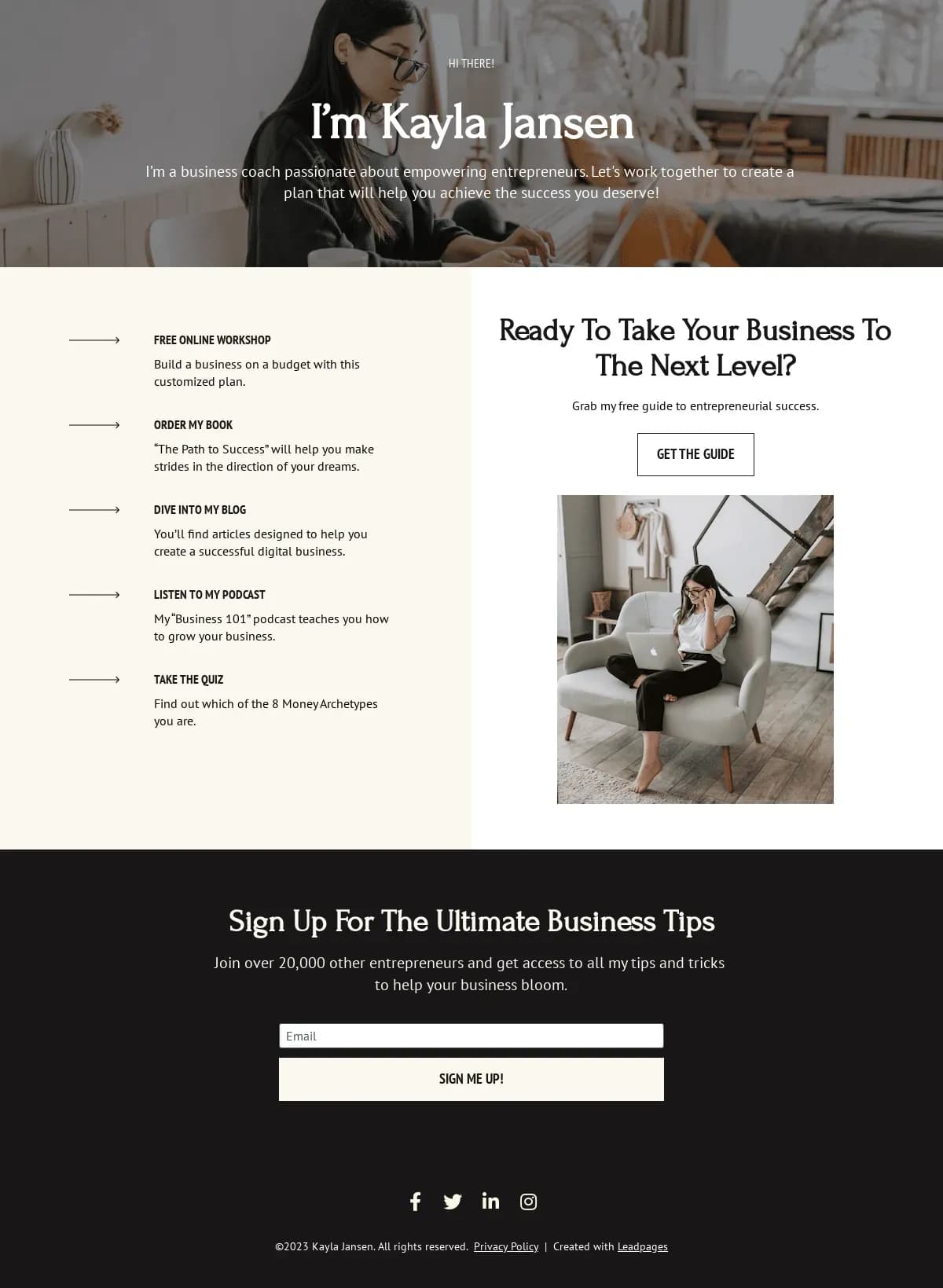 Bio Site landing page template by Leadpages