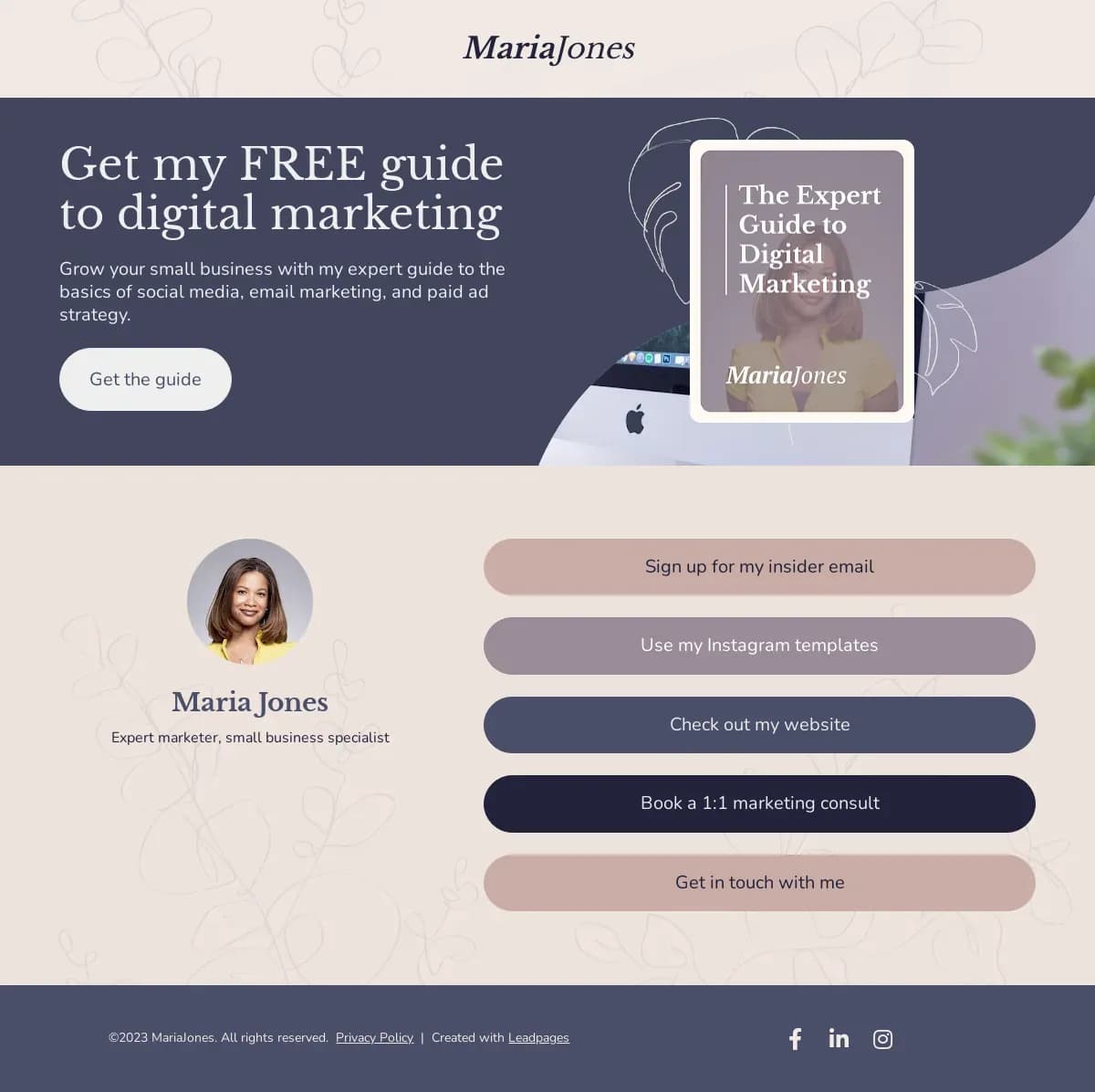 Link in Bio with Free Resource landing page template by Leadpages