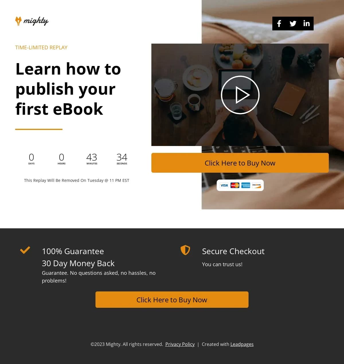 Webinar Replay with Purchase Option landing page template by Leadpages