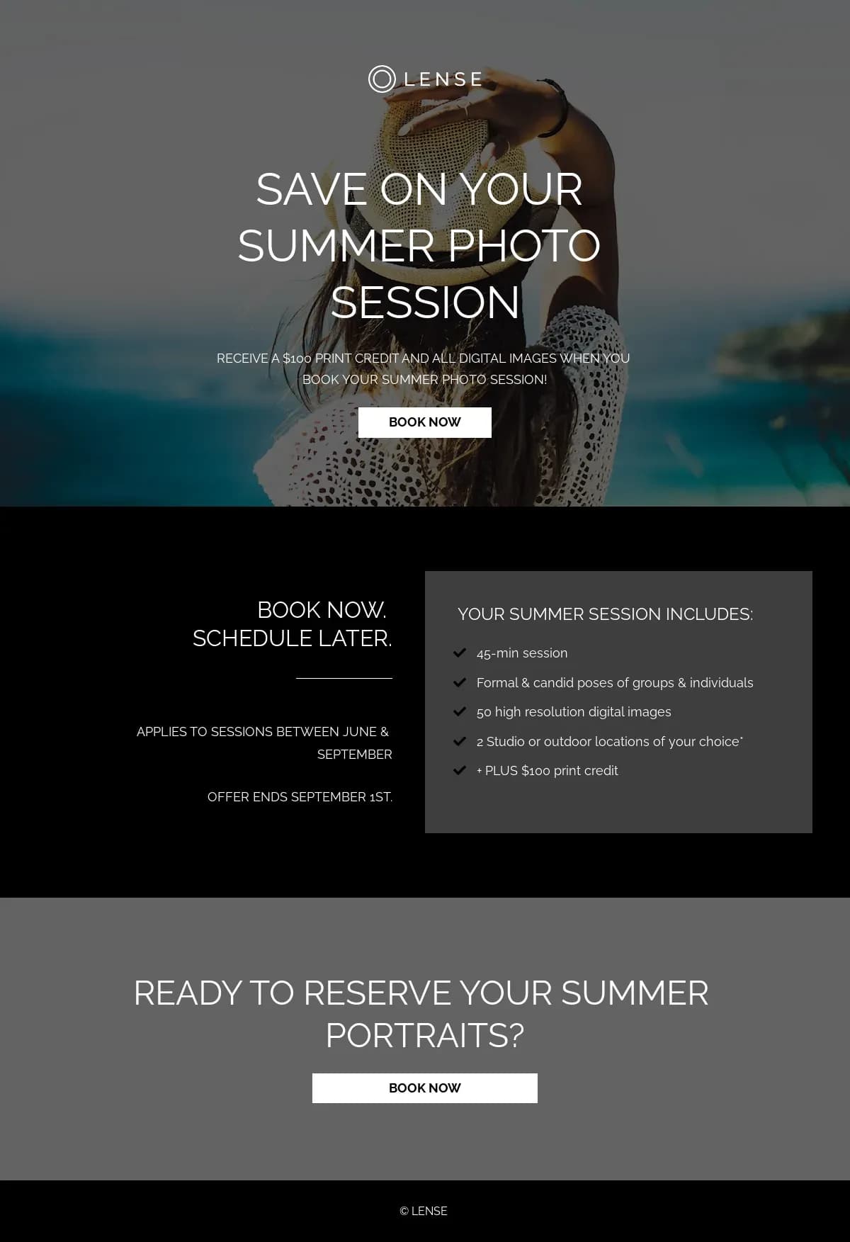 Lense Photo Session Promo landing page template by Leadpages