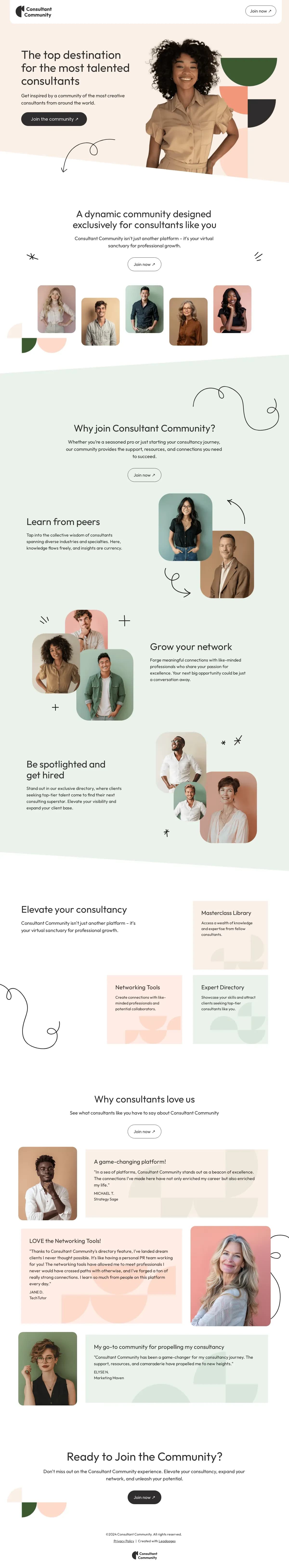 Consultant Community landing page template by Leadpages