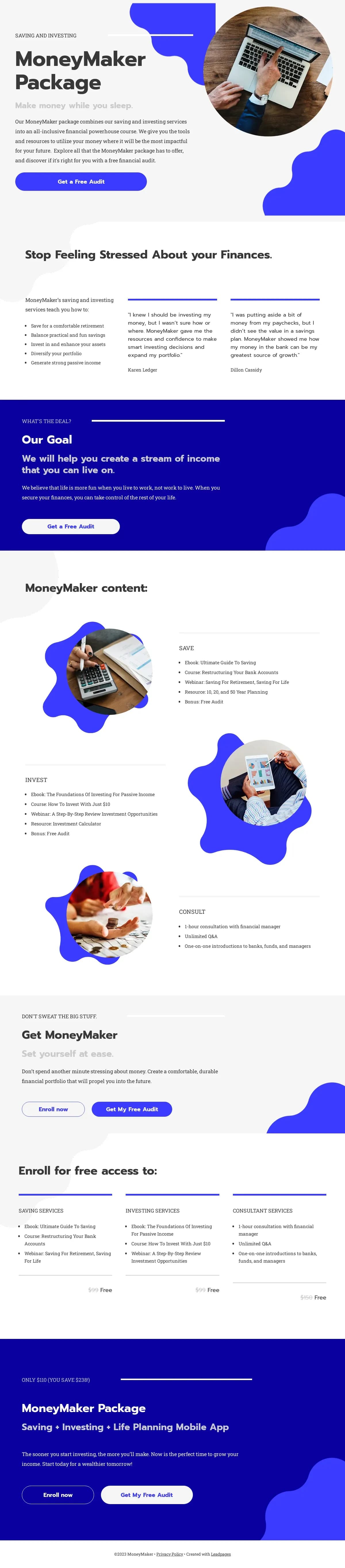 Money Maker Financial Audit landing page template by Leadpages