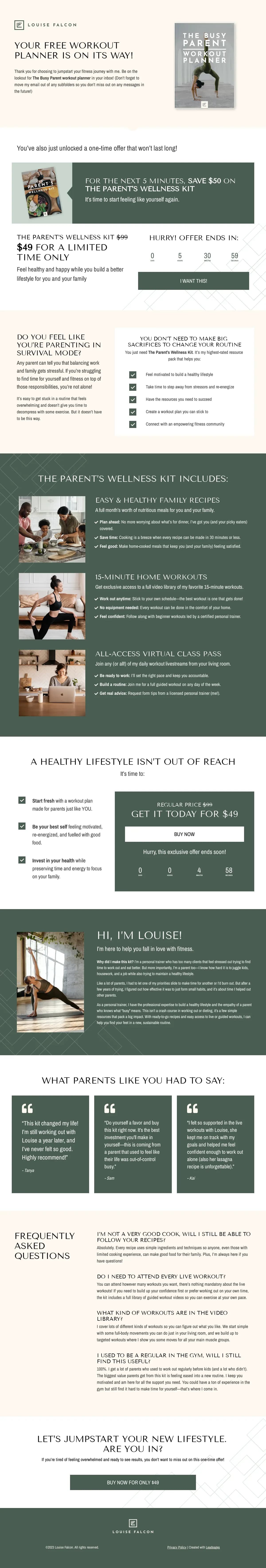 Tripwire Offer - Personal Trainer landing page template by Leadpages