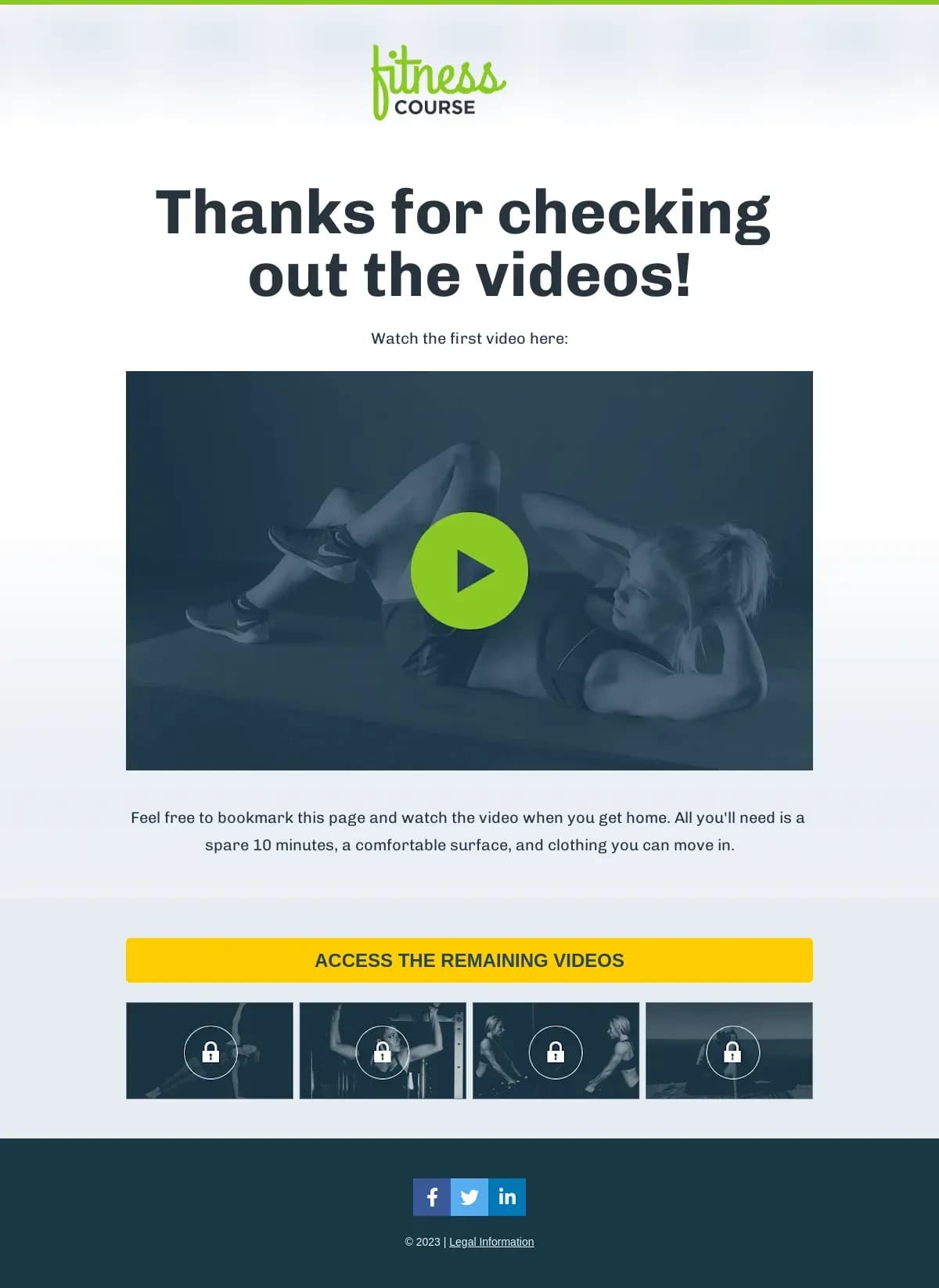 Fitness Thank You Page landing page template by Leadpages