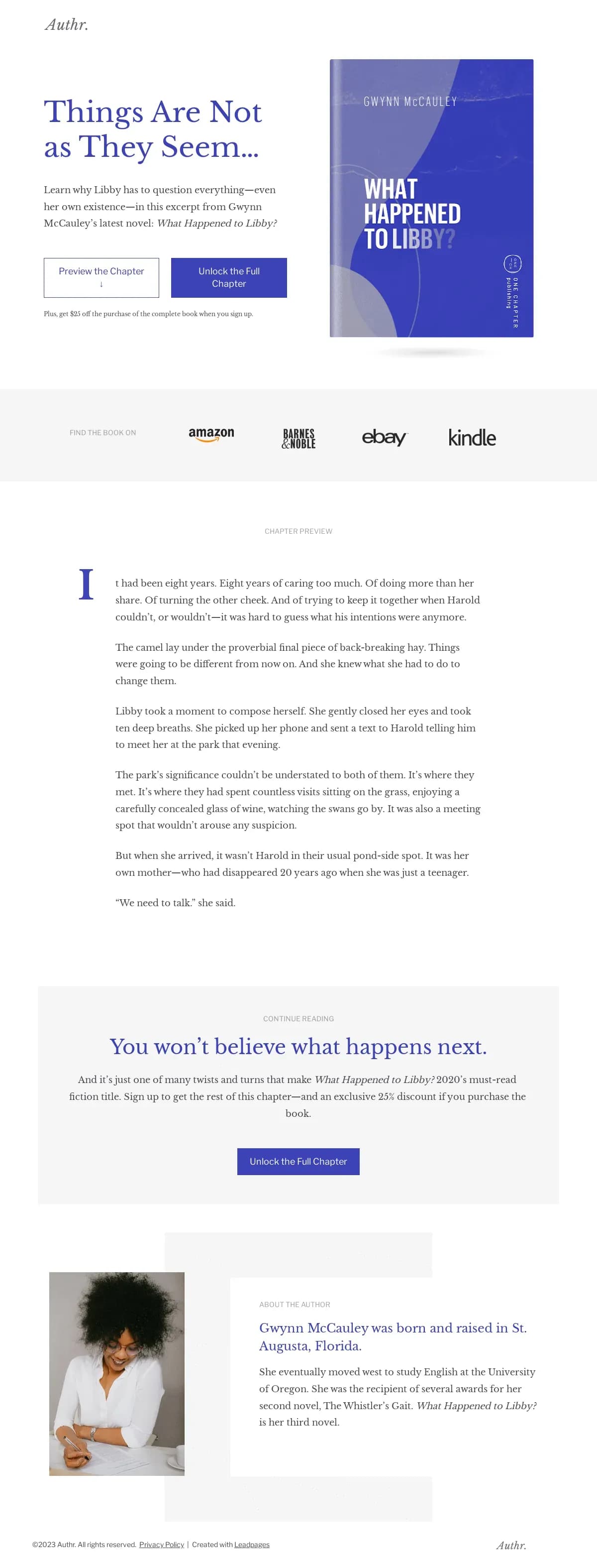 Author Book Excerpt landing page template by Leadpages