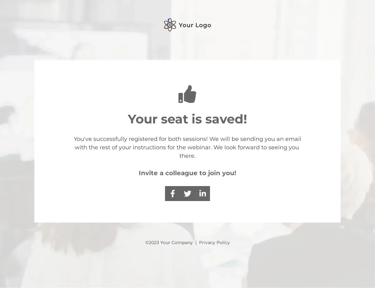 Leadership Webinar Registration Confirmation landing page template by Leadpages