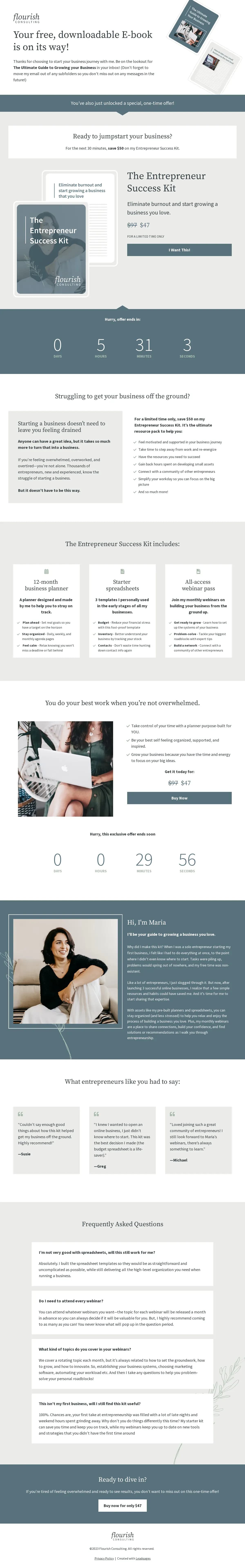 Tripwire Offer - Business Coach landing page template by Leadpages